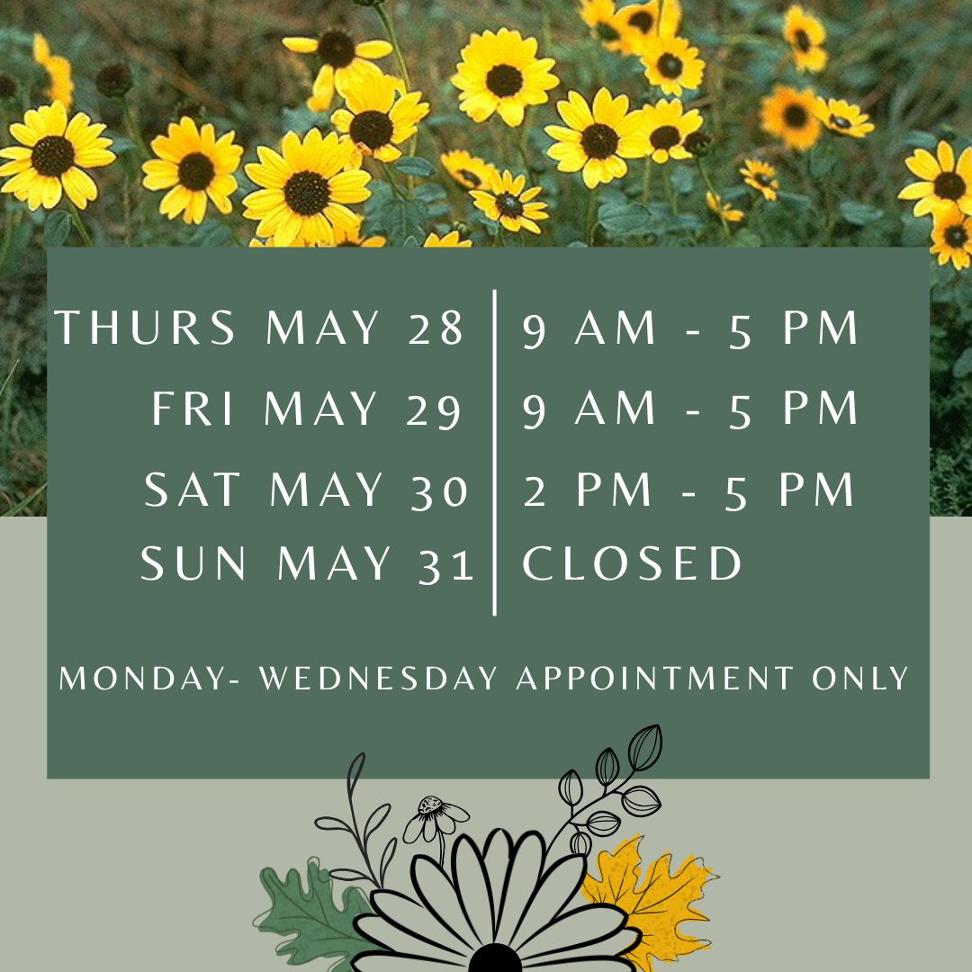 It is time to plant! 🌱☀️
We’ve got plants, the weather is cooperating, and this weekend is looking like a great time to get digging!
🌿 Nursery Hours
Thursday: 9am–5pm
Friday: 9am–5pm
Saturday: 2pm–5pm
🛒 You can also find us at the Hudson Farmers Market on Saturday from 8am–12pm!
Stop by to stock up on natives for your weekend planting projects!