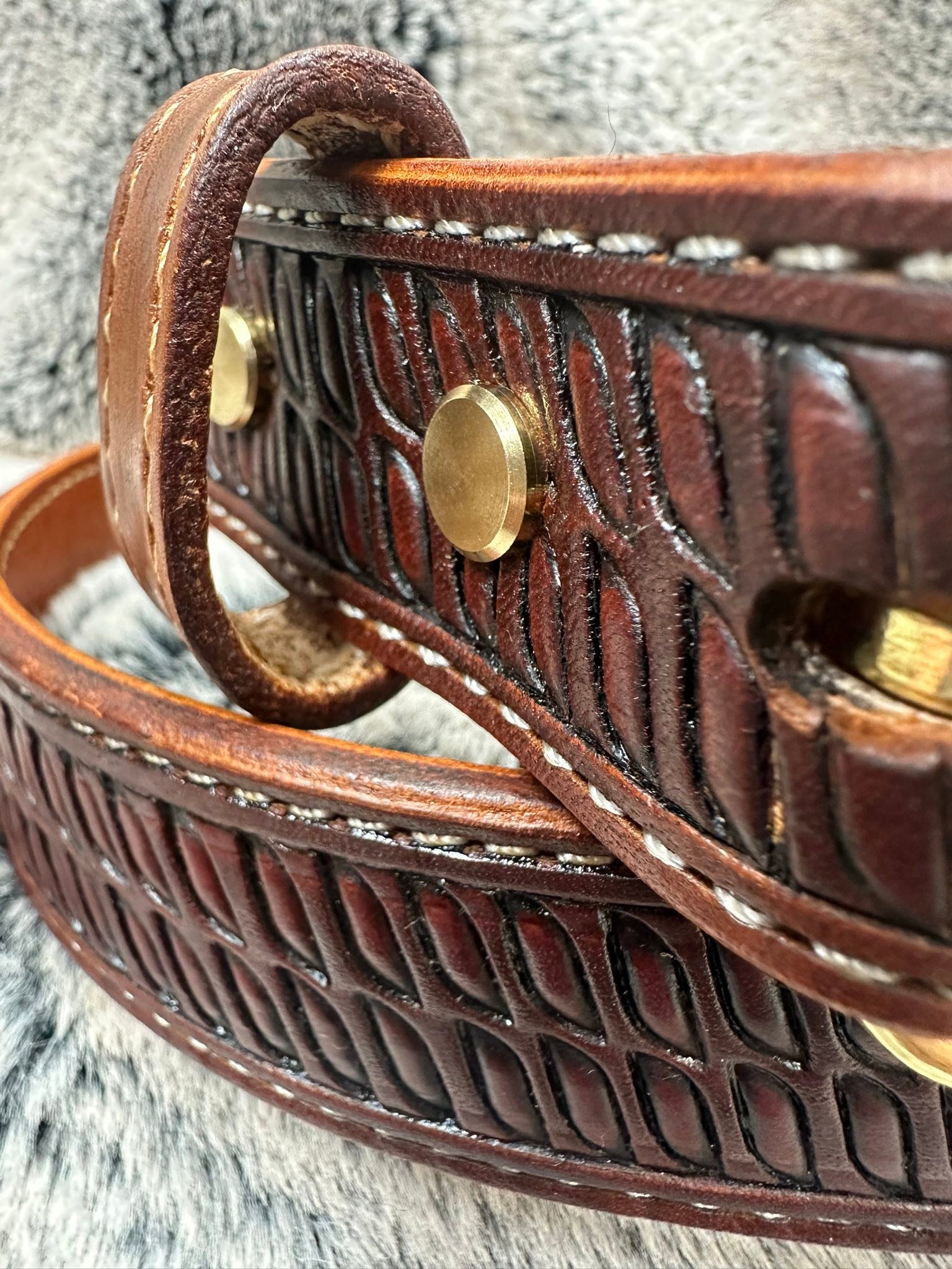 Finish photos: (SOLD). This particular belt was custom and is unavailable. BUT you’re still welcome to order something similar in your size and colors (before we close bookings for the season).
Price: was $210