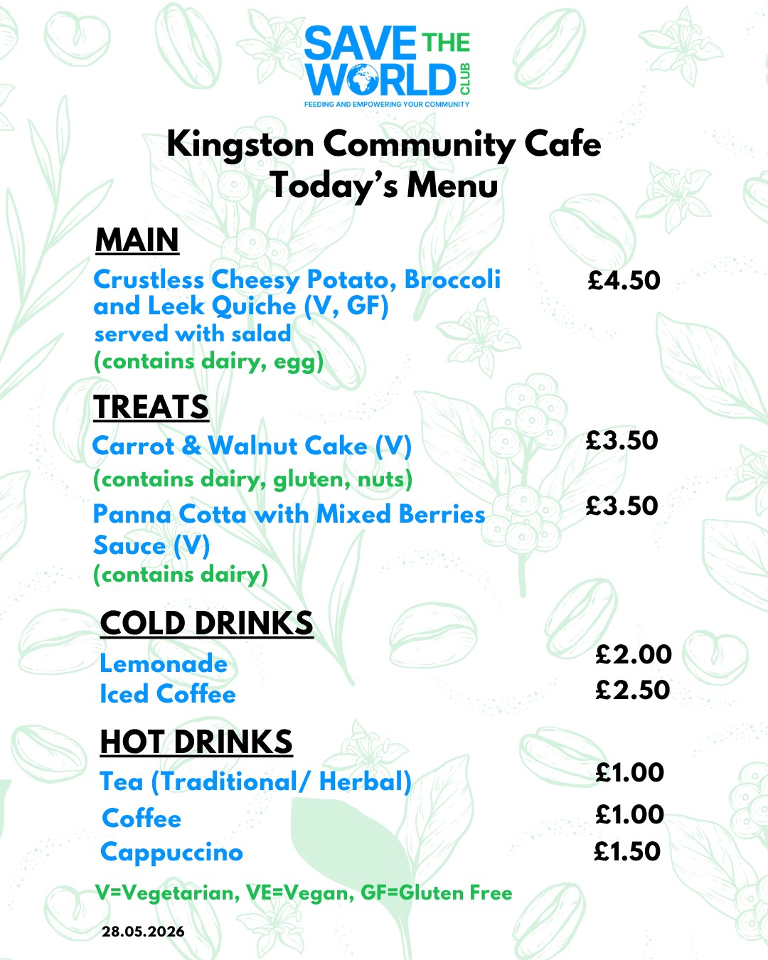 Good morning Neighbours!
Today will be the first Thursday of our returned community cafe ☕🥪
⏰From: 1-5pm
At our charity warehouse and circular economy hub "The Circulatory":📍 18 Southsea road, KT1 2EH.
Today's menu is attached📔.
Have wonderful day and we hope you can make it.
#KingstonUponThames #Chessington #Kingston #Surbiton #NewMalden #Tolworth #Cafe #Community #Food #CoolDrinks