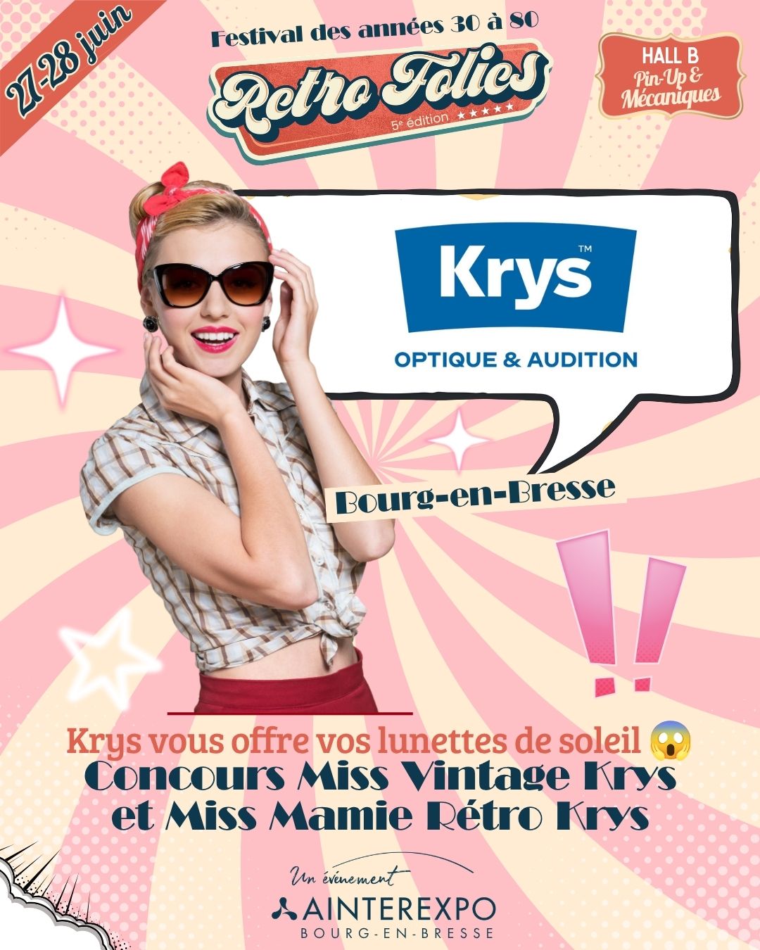 🎁✨ Des partenaires qui ont du style… et ça se voit !
À l’occasion des concours Retro Folies Miss Vintage Krys et Miss Mamie Rétro Krys, nos participantes ne repartiront pas les mains vides… et surtout pas sans élégance 😍
Krys, partenaire des élections, met à l’honneur le glamour vintage en offrant :
👓 Une monture de lunettes de soleil pour chaque gagnante d’une valeur de 200€ H.T.
De véritables accessoires de caractère, parfaits pour sublimer un look rétro et prolonger l’allure d’antan avec une touche chic et intemporelle.
👉 Merci à Krys pour ce clin d’œil mode… qui ne manque pas de panache ! 😎 Retrouvez notre partenaire à ses deux adresses sur Bourg-en-Bresse :
22 rue des près de Brou Centre Commercial Croix Blanche
13 Rue Pasteur
📍 Samedi 27 juin de 19h à 1h du matin | Hall A & B
Ainterexpo, Bourg-en-Bresse
🎫 Réserve ton pass prévente ici > bit.ly/RetroFolies26
@krysruepasteur
#RetroFolies #RetroFolies2026 #Ainterexpo #BourgenBresse #Concours #Krys #VanessaBruno #LunettedeSoleil #ConcoursdeMiss