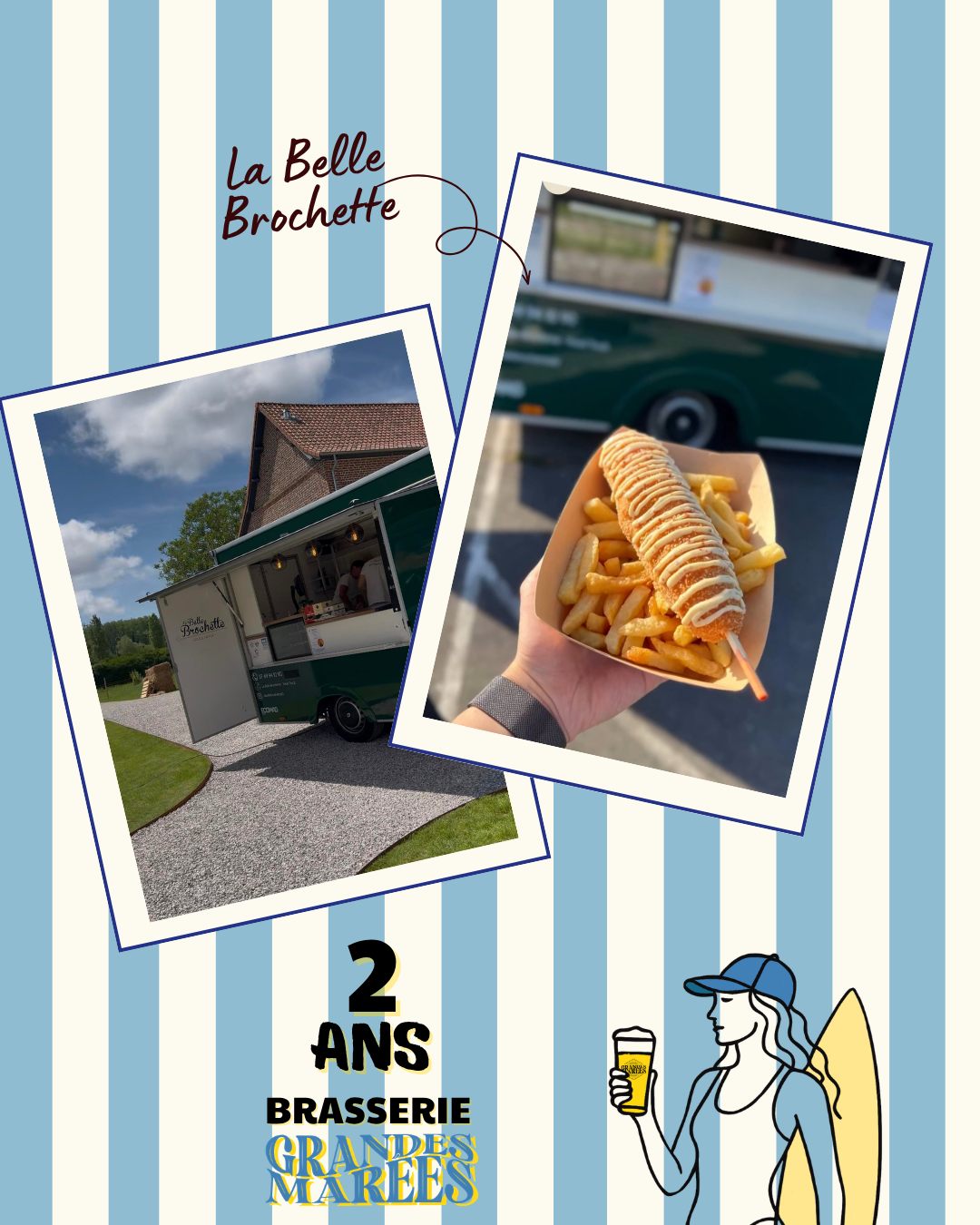 🌊 2 ANS DE LA BRASSERIE GRANDES MAREES! 🌊
Le samedi 6 juin : @labellebrochette62 viendra te régaler le midi !
Spécialisée dans l'univers de la brochette 🍢, il y en aura pour tous les goûts !
Parfait pour accompagner ta bière 🍺
#brasseriegrandesmarees #cotedopaletourisme #anniversaire #2ans #journeeportesouvertes