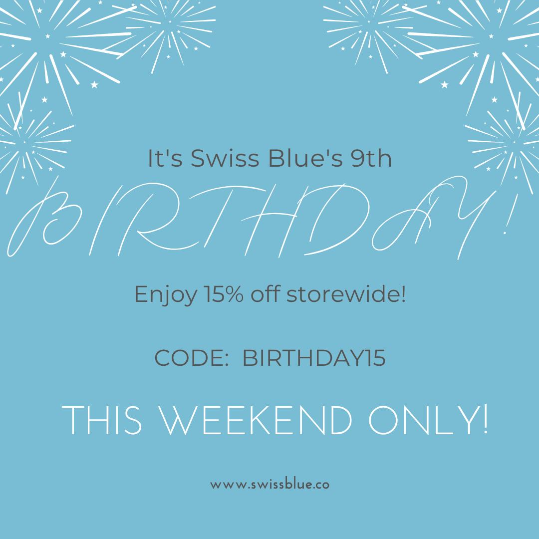 It's Swiss Blue's 9th birthday next week (where does the time go!) and I wouldn't be here without YOU my loyal clients.
So as a big thank you for your support I'm giving you 15% OFF this weekend only!
https://www.swissblue.co
💎 Use the code Birthday15 at the checkout
💎 Valid until midnight CET Sunday 31 May 2026
💎 One time only use per customer