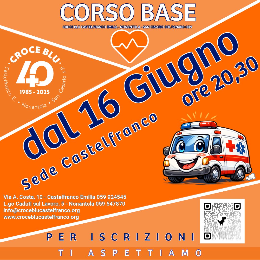 Corso Base per Volontario: inizio martedì 16 giugno 2026 a Castelfranco Emilia
pochi secondi fa
🚑 DIVENTA VOLONTARIO!
📍 a Castelfranco Emilia
Vuoi dare un aiuto concreto alla tua comunità?
Partecipa al Corso Base per Volontario e diventa parte della Croce Blu.
👉 Cosa fa un volontario:
✔ accompagna persone fragili per visite e terapie
✔ effettua trasporti sanitari programmati e assistiti
✔ supporta le attività di assistenza alla popolazione
📅 Inizio corso: martedì 16 giugno 2026
🕣 Ore 20.30
🎓 Il corso è gratuito
Entrare in Croce Blu significa donare tempo, competenze e umanità, facendo parte di una grande rete solidale al servizio della comunità.
ℹ️ Info e iscrizioni:
📞 059 924545 | 059 547870
✉️ info@croceblucastelfranco.org
🌐 www.croceblucastelfranco.org
❤️ Il tuo aiuto conta. Ti aspettiamo!