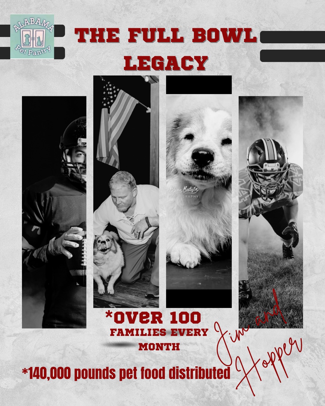 🏈 Which Team Are You Joining? 🐾
Every donor is part of the Full Bowl Legacy team!
🥉 Field Goal Friend — $25
Helps provide pet food for local dogs and cats.
🥈 Touchdown Teammate — $100
Supports larger pet food distributions in our community.
🏆 Distribution Sponsor — $2,000
Sponsors an entire Alabama Pet Pantry distribution event.
No matter the amount, every gift helps keep beloved pets with the families who love them.
❤️ Together, we can fill bowls and fight pet hunger. DONATE: https://www.paypal.com/ncp/payment/NZFZBETQ3V5WU
#FullBowlLegacy #DonateForPets #PetFoodPantry #CommunitySupport