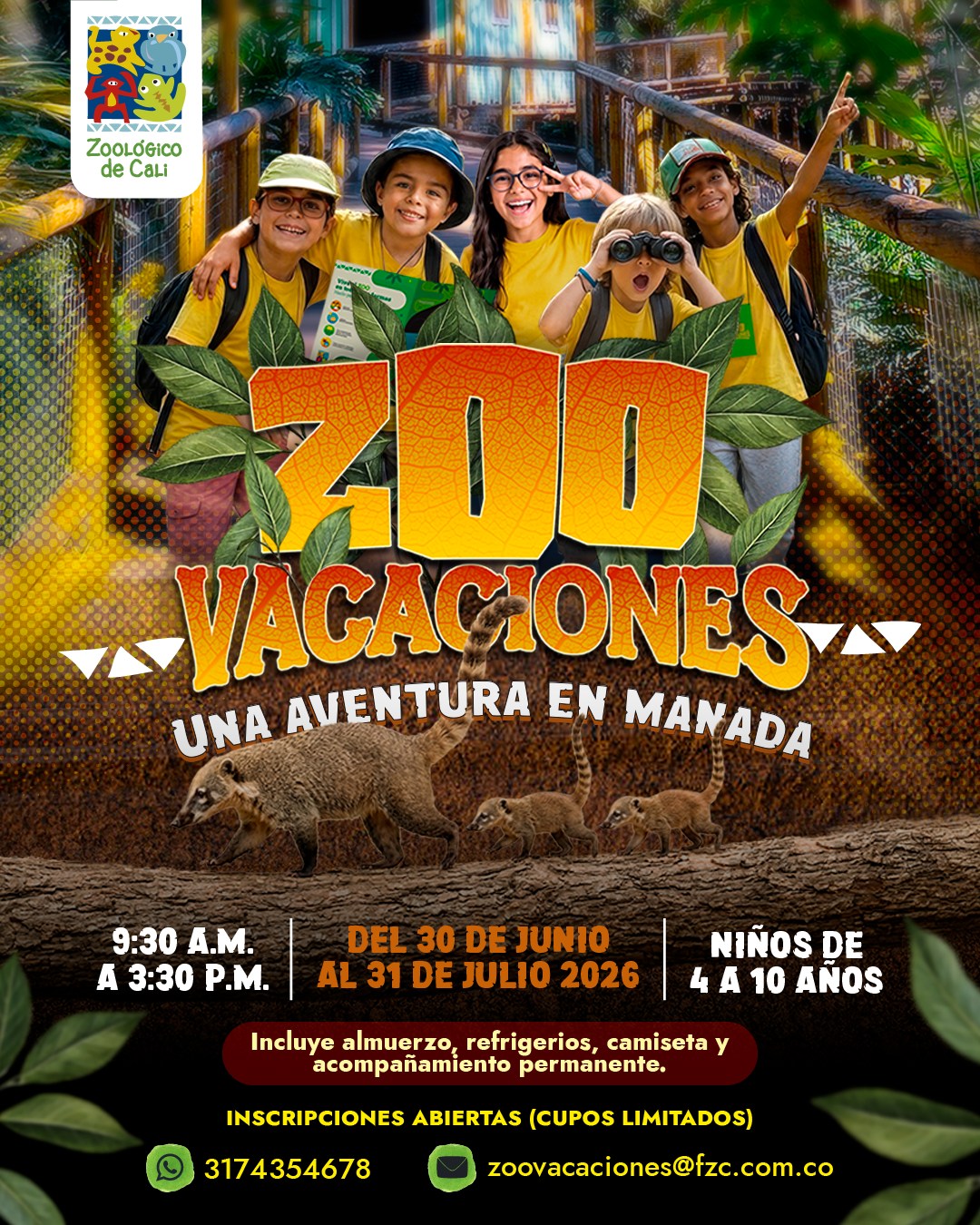🐾🌿 ¡Las vacaciones más salvajes ya están aquí!
En Zoovacaciones, cada día es una nueva aventura llena de juegos, aprendizaje, descubrimientos y experiencias inolvidables en contacto con la naturaleza.
Si buscas un plan diferente para estas vacaciones, este es el lugar ideal para explorar, crear nuevos amigos y vivir momentos que recordarán para siempre.
📅 Inscripciones abiertas.
¡Los cupos son limitados!
#zoovacaciones #vacacionesrecreativas #cali