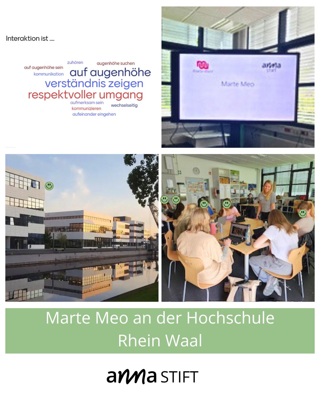 Vor kurzem hat unsere Marte-Meo-Supervisorin Andrea Tübbing im Studiengang Kindheitspädagogik der Hochschule Rhein-Waal die Methode Marte Meo vorgestellt. ✨
Gemeinsam konnten die Studierenden die Grundlagen von Marte Meo und die sieben Elemente kennenlernen, Fallbeispiele anschauen und darüber sprechen, wie viel Entwicklungsunterstützung durch kleine Momente im Alltag möglich ist. 💡
Danke an die Hochschule Rhein-Waal @hochschulerheinwaal für die tolle Zusammenarbeit! 🤝