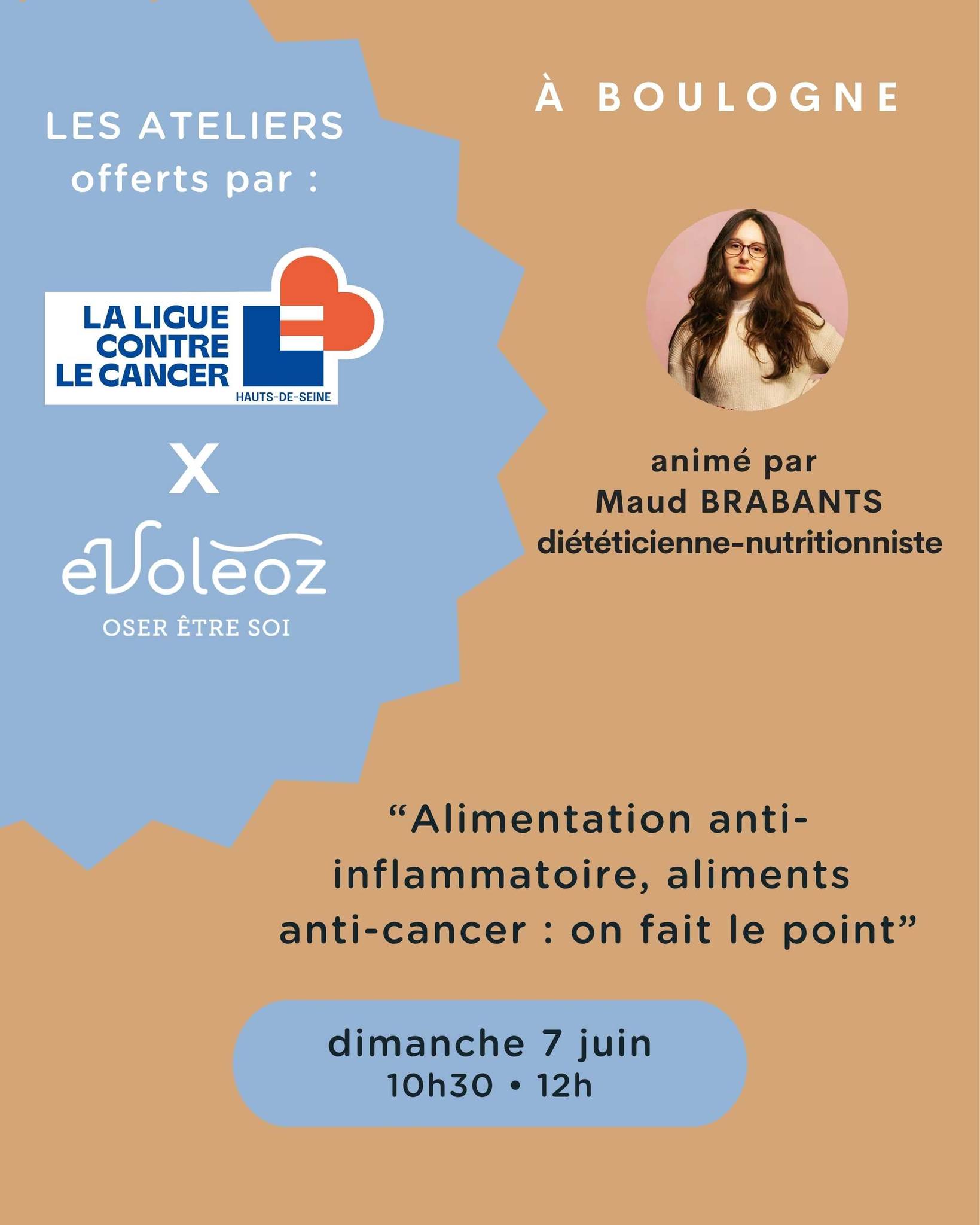 Prochain atelier consacré à l'alimentation/cancer offert par @La Ligue Contre le Cancer des Hauts-de-Seine et @evoleoz_oseretresoi animé par Maud Brabants, diététicienne-nutritionniste.
inscrivez-vous dès maintenant :
"Quel est le point commun entre le thé, le curcuma, le brocoli, l’ail et la tomate ? On leur attribue à tous des vertus anti-cancéreuses. On dit aussi que le sucre nourrit le cancer et que le jeûne peut soigner un cancer. Mais est-ce prouvé ? On en parle ensemble."
📍 Lieu de l'atelier : Évoléoz Boulogne - 73 rue Marcel-Dassault 92100 Boulogne-Billancourt
👉 Pour vous inscrire : Léa Besson à la Ligue contre le cancer des Hauts-de-Seine
Lea.Besson@ligue-cancer.net - 06 80 24 40 52 ou
Christel Bellier chez Évoléoz : contact@evoleoz.fr - 06 80 25 09 59
Si vous êtes concerné.e ou si vous connaissez des personnes touchées par le cancer, merci de partager l'atelier.
#CabinetBienÊtre #CombatCancer #accompagnementcancer Évoléoz @maisonmieuxetrerueil