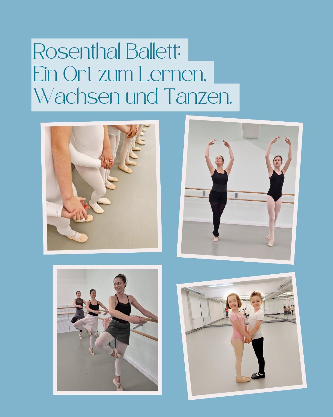🩰 Ein Ort zum Lernen, Wachsen und Tanzen. Bei Rosenthal-Ballett begleiten wir Kinder, Jugendliche und Erwachsene mit Herz, Qualität und echter Begeisterung auf ihrem tänzerischen Weg. Unsere Kurse verbinden technische Qualität mit einer warmen, unterstützenden Atmosphäre, in der sich jede Tänzerin und jeder Tänzer willkommen fühlen darf.
✨ Für Anfänger & Fortgeschrittene
✨ Qualifizierter Unterricht mit Leidenschaft
✨ Gemeinschaft, Freude & persönliche Entwicklung
✨ Ein Ort, an dem Tanz verbindet
Komm vorbei und erlebe die besondere Atmosphäre von Rosenthal Ballett selbst.
Wir freuen uns darauf, Dich willkommen zu heißen! 🩰💖
📍 Jetzt Schnupperstunde sichern
🌐 rosenthal-ballett.de
