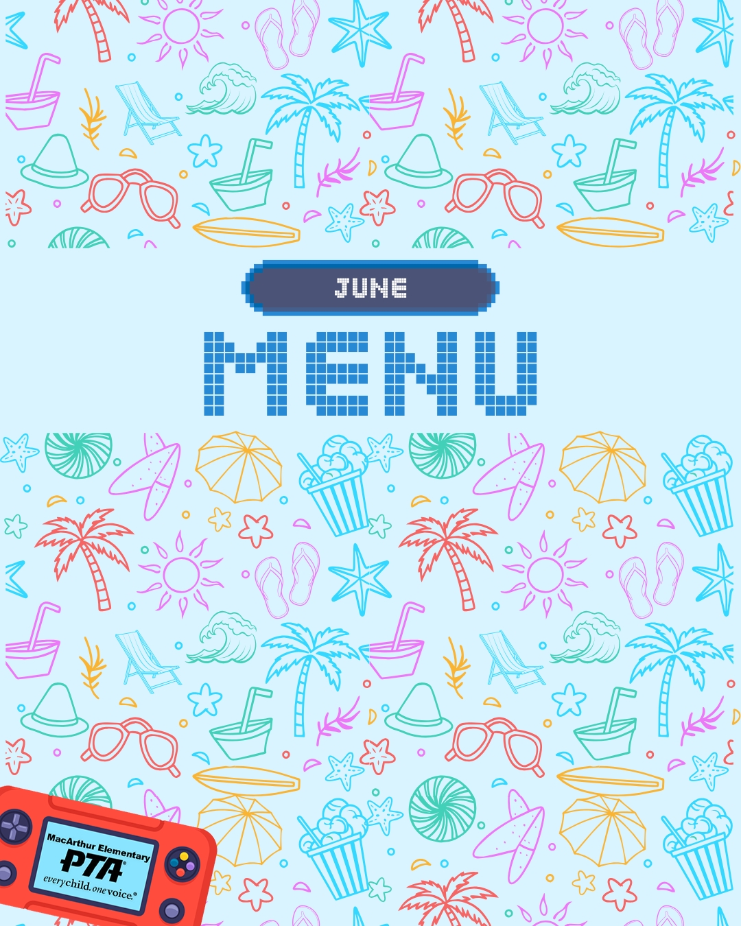 Final Menu Drop Before Summer! The last menu of the school year has arrived, Eagles! As we head toward the finish line, make sure your players are powered up for all the celebrations, activities, and end-of-year fun ahead.
📅 June School Menu
🍳 Breakfast is FREE for all students
🍽️ Lunch is FREE for all students
From Home Reading Club and Spirit Days to the Ice Cream Social and the last day of school, there's still plenty of excitement packed into these final days!
☀️ Final events to enjoy
🎉 Final memories to make
🦅 Final chance to fuel up before summer break
👉 Check out the full June menu and plan ahead for the last days of school
The finish line is in sight. Summer is loading.
#GameOnMacArthur #MacArthurPTA #JuneMenu #SchoolLunch #FreeSchoolMeals #FuelForLearning #EndOfSchoolYear #SummerCountdown #EaglePride #MacArthurElementary