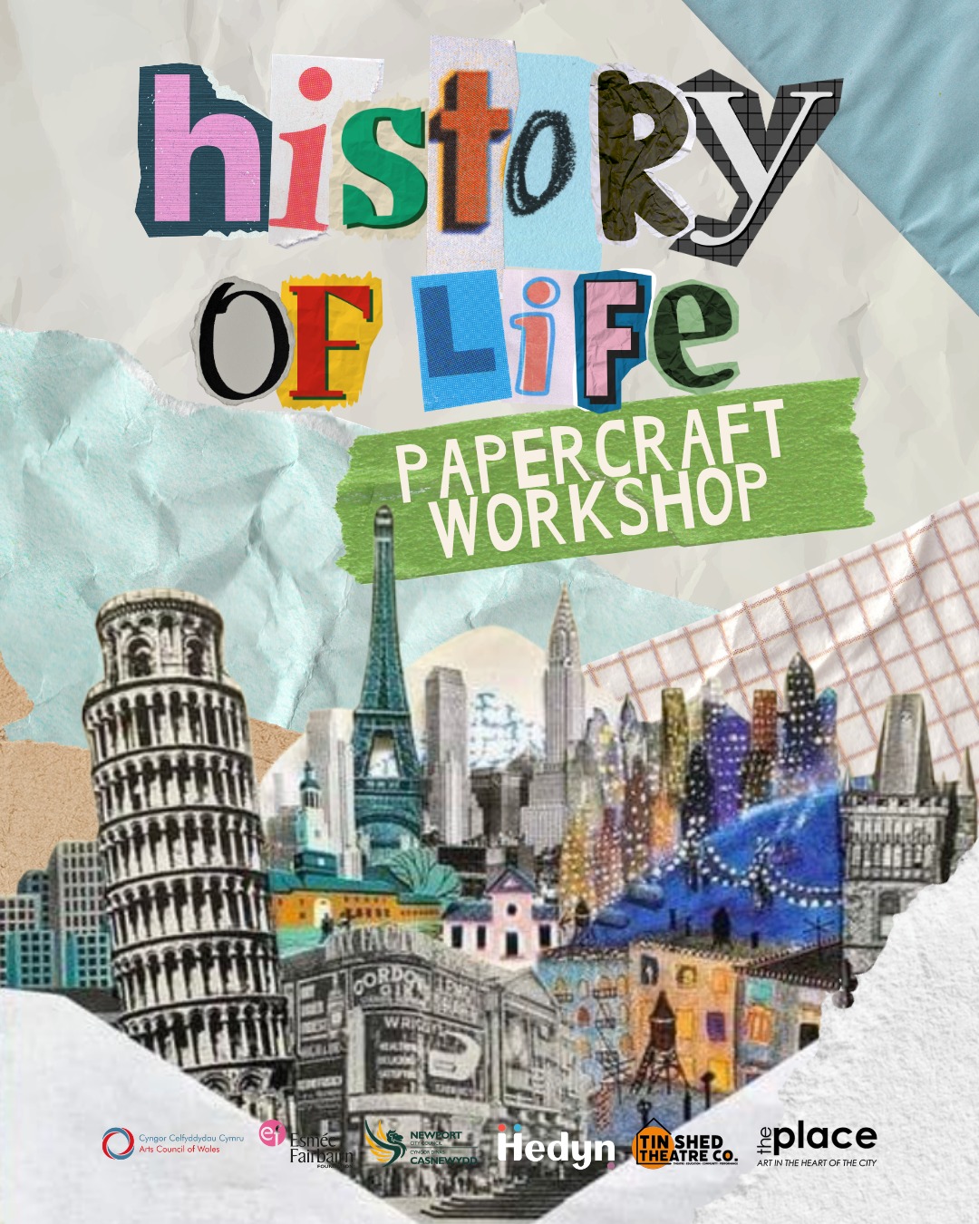 History of Life – Papercraft Workshop ✂️🎨
Join artist Lucilla Jones for a relaxed, interactive Newport-inspired visual arts workshop. Create your own unique Newport postcard using papercraft, watercolour pens and creative art techniques.
Perfect for an evening of creativity with family, friends, or simply some well-deserved “me time”.
📅 Thursday 4 June & 11 June
⏰ 6–8pm
👥 Ages 14+
🎟️ Free / No booking required