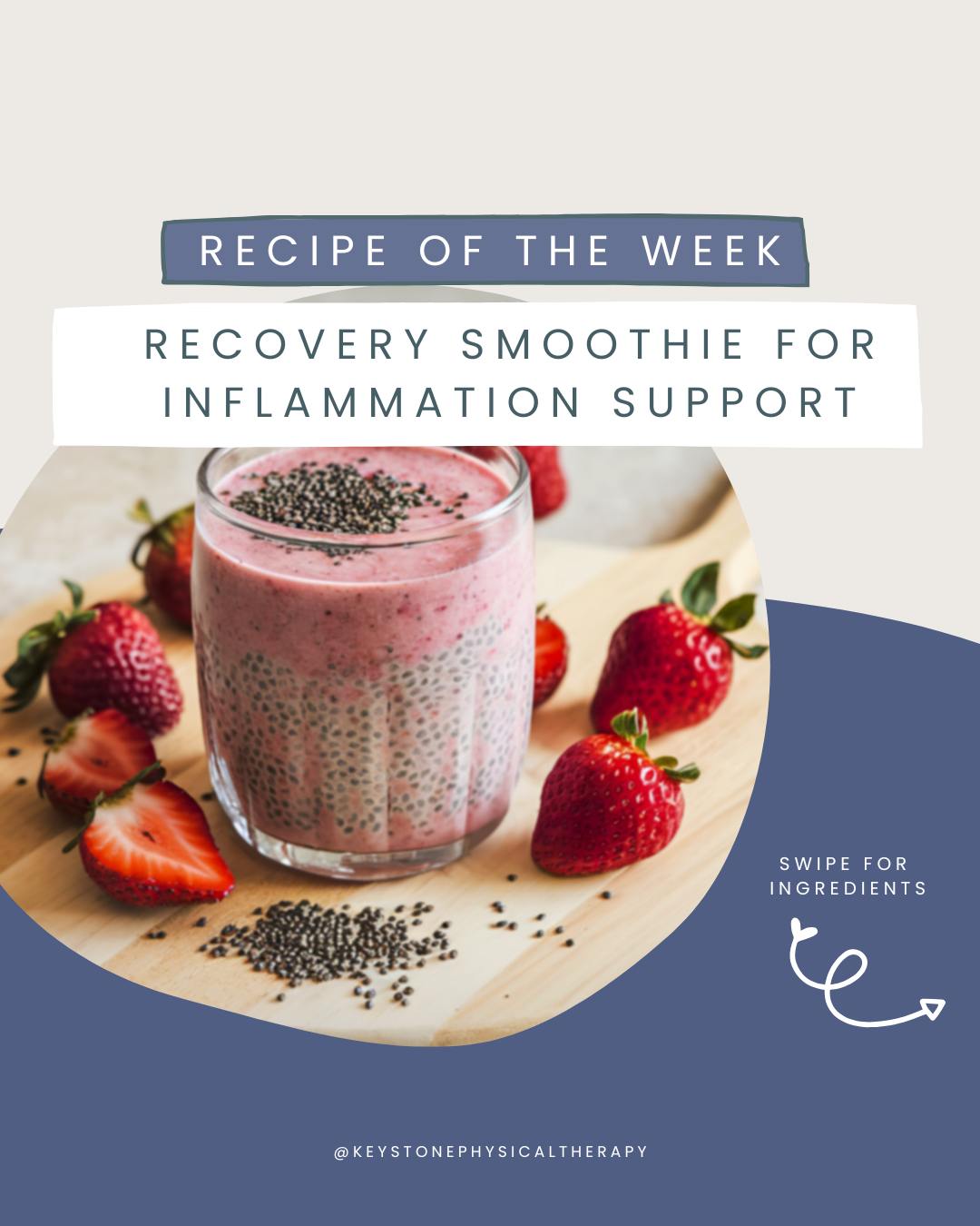🥤 Recipe of the Week: Recovery Smoothie for Inflammation Support
Fuel your recovery with this simple, nutrient-packed smoothie! 🍓🍌 Loaded with antioxidants from berries, omega-3s from chia seeds, and anti-inflammatory benefits from turmeric, it's a delicious way to support your body after a workout, a busy day, or whenever you need a healthy boost.
✨ Pro Tip: Add a scoop of vanilla protein powder or Greek yogurt for extra protein to help support muscle recovery and keep you feeling satisfied longer.
Save this recipe and give it a try this week!
#KeystonePhysicalTherapy #RecipeOfTheWeek #RecoverySmoothie #HealthyRecovery #InflammationSupport #AntiInflammatoryFoods #PhysicalTherapy #FuelYourBody #WellnessTips #HealthyLifestyle #NutritionMatters #HealthyChoices #SmoothieRecipe #BerrySmoothie #ProteinSmoothie #MuscleRecovery #HealthyEating #WellnessJourney #EatForRecovery #MovementIsMedicine #PTTips #StayActive #FeelYourBest #BrookfieldWI #WaukeshaCounty #WisconsinHealth #HealthyHabits #FunctionalHealth #RecoverStronger #KeystonePT
