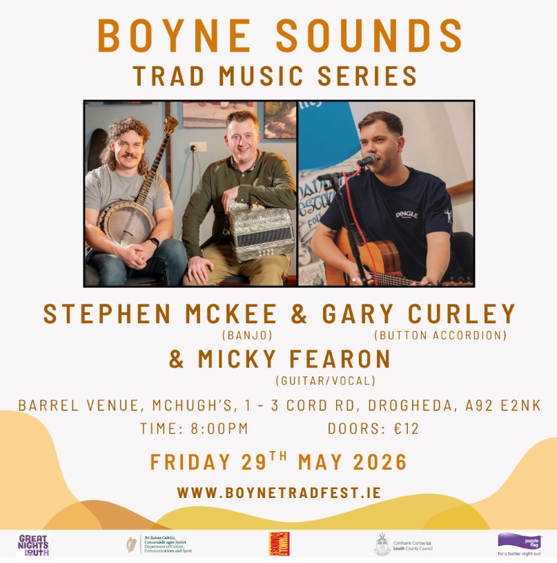 Friday night trad done right 🎵🪕
The Boyne Sounds Trad Music Series is back and this one is going to be seriously special. Stephen McKee (banjo) and Gary Curley (button accordion) have been taking the internet by storm with their album 'Chunky Business' and now they're bringing the chunky tunes to Drogheda, joined by the brilliant Micky Fearon on guitar and vocals for what promises to be an exceptional evening of music.
Come for the trad, stay for the craic 🙌
📍 Barrel Venue, McHugh's, Cord Road, Drogheda
🗓️ Friday 29 May · Doors 8pm
🎟️ info and details on visitlouth.ie
#BoyneTradfest #BoyneSound #VisitLouth #Drogheda #CountyLouth