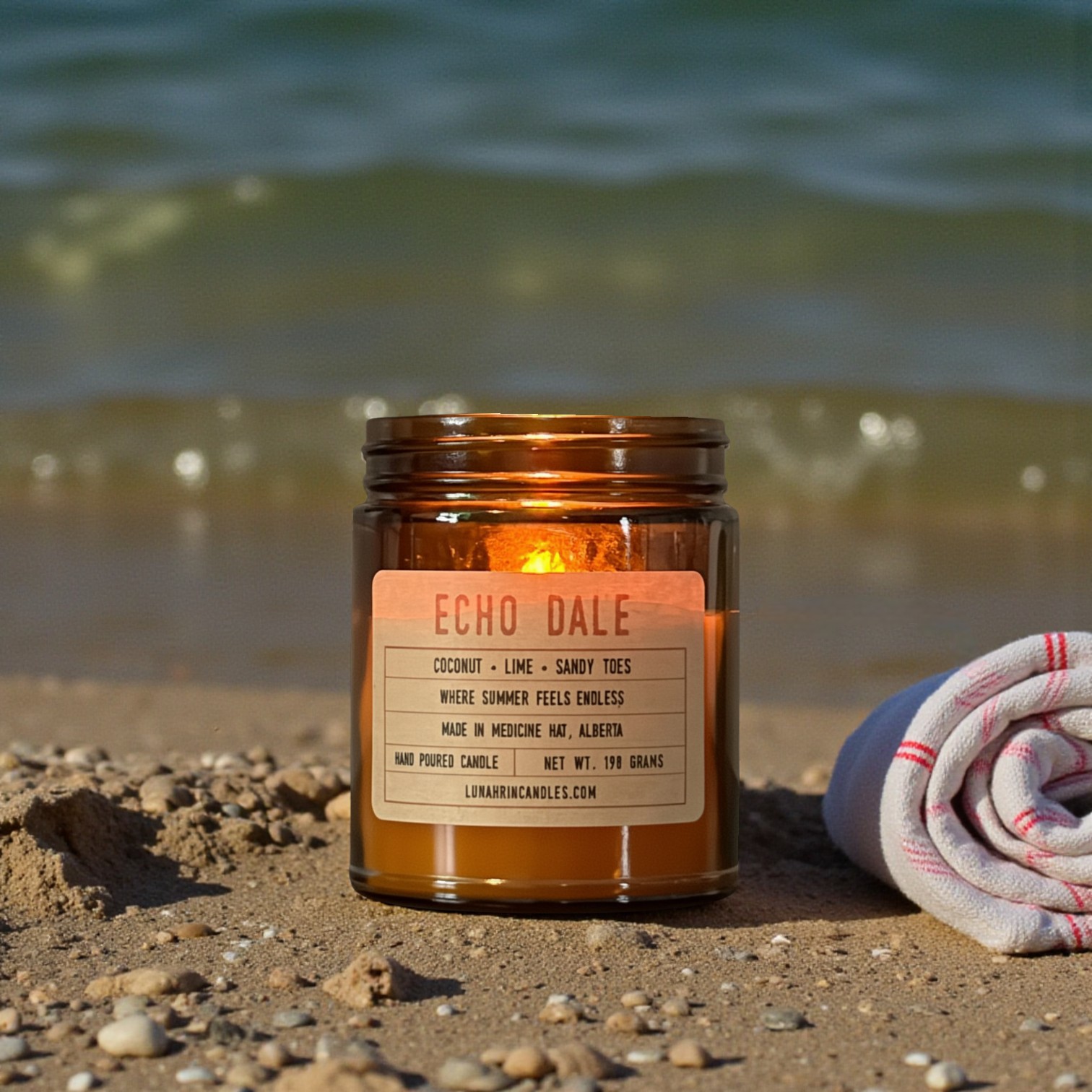 The sun sits warm and the day seems to loosen its grip. Feet find the sand, cool in some spots and sunbaked in others. Time feels simple here, measured in swims, shared snacks, and long stretches of doing nothing at all.
Coconut · Lime · Sandy Toes
https://www.lunahrincandles.com/product-page/echo-dale-candle