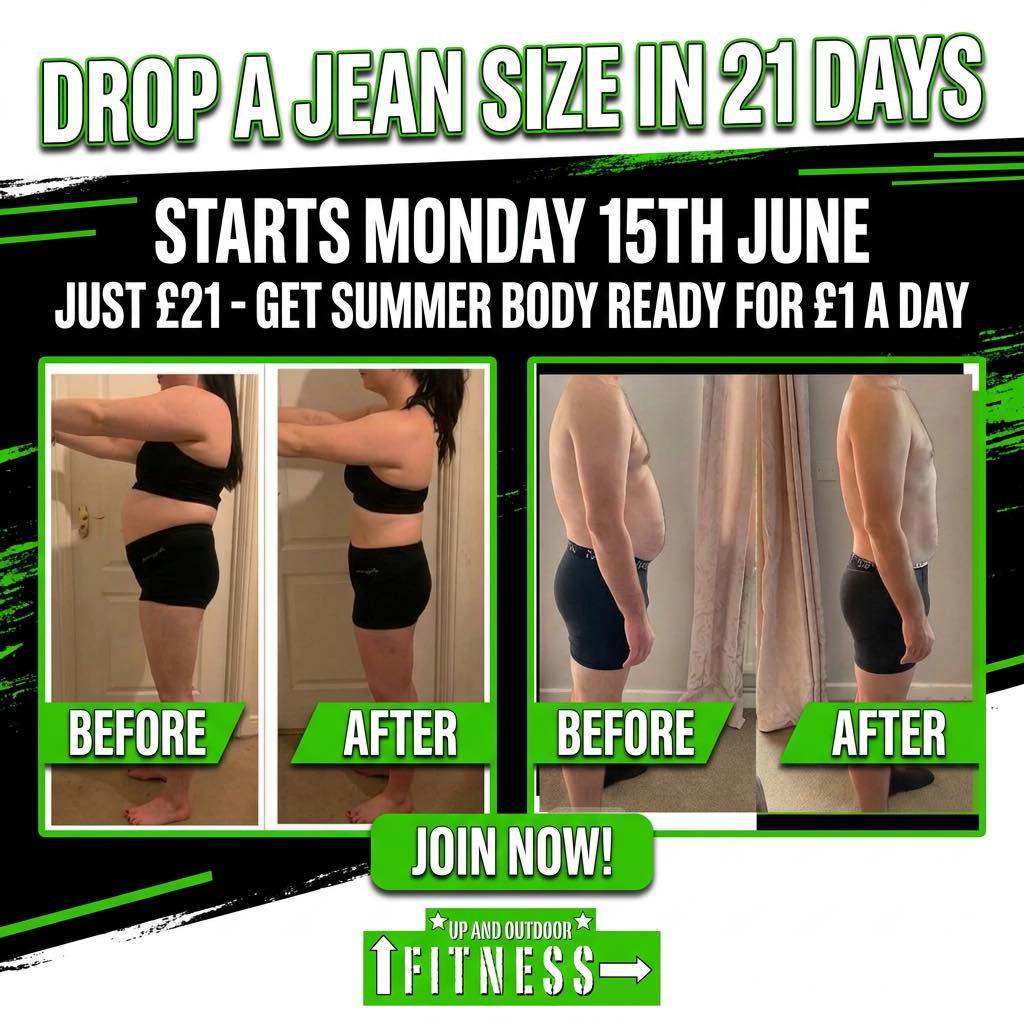 🔥 DROP A JEAN SIZE IN JUST 21 DAYS 🔥
Summer body ready? This is GUARANTEED to work.
Our 21-Day Drop A Jean Size ONLINE Challenge has helped hundreds of people worldwide transform their bodies and their lives. Real results. Real people. Real change.
✅ Guaranteed to drop at least one clothes size
✅ Carb cycling plan + targeted workouts
✅ 90+ recipes included
✅ Works anywhere in the world
✅ Just £21 - that's £1 a day!
What's included:
• Complete eating & exercise plan
• Daily guidance & support
• Recipe collection
• Energy & confidence boost
• Clearer skin, better sleep, improved health
This isn't just about looking good—our members have also experienced:
🎯 Reduced cholesterol & BMI
🎯 Better sleep patterns
🎯 Improved confidence & happiness
🎯 Broken unhealthy habits
🎯 Reduced menopause symptoms
STARTS MONDAY 15TH JUNE 2026
Early bird price: £21
Ready to transform? Book Now- https://mailchi.mp/990a4d9f2dbf/21daydropajeansizechallenge 💪
#21DayChallenge #DropAJeanSize #SummerBody #FitnessChallenge #TransformationChallenge #Billingshurst #FitnessGoals #UpAndOutdoorFitness