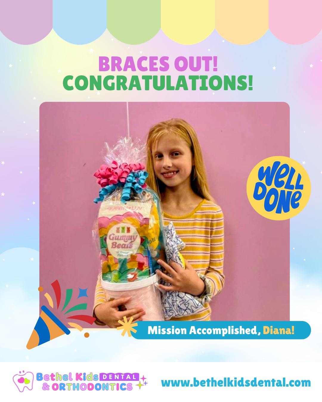 🦷💛 She did it! Diana is officially BRACES FREE and we are HERE FOR IT!
🎊 It's been such a joy watching your smile transform — now go enjoy all the gummy bears you want! 😄
📅 Book your child's appointment today!
🔗 Schedule here: https://bit.ly/BethelKidsDentalBooking
📍 Lodi | 531 W. Kettleman Lane, Lodi, CA 95240
📞 (209) 400-2018 | bkdlodi@bethelkidsdental.com
📍 Manteca | 1660 W. Yosemite Ave. Ste. 1, Manteca, CA 95337
📞 (209) 500-1910 | bkdmanteca@bethelkidsdental.com
📍 Sacramento | 3633 Bradshaw Rd. Ste. A, Sacramento, CA 95827
📞 (916) 810-2025 | bkdsacramento@bethelkidsdental.com
🌐 www.bethelkidsdental.com
#BracesOff #BethelKidsDental #SmileGoals #OrthoGrad #KidsOrthodontics