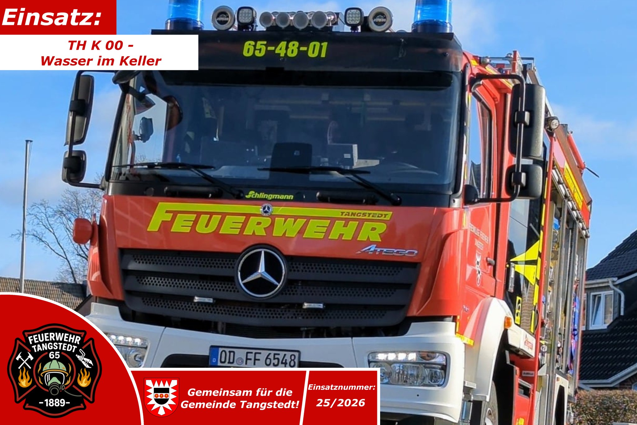 🚨 Nr. 25/2026
📆 06.06.2026, 08:56 Uhr
📟 TH K 00 - Wasser im Keller
🌐 OT Tangstedt / Im Hagen
⚠Aus ungeklärter Ursache trat an einer Heizungsanlage Wasser aus. Bei Eintreffen der Feuerwehr hatten bereits die Personen vor Ort das Wasser an der Hauptleitung abgestellt. Das Objekt wurde stromlos geschaltet, und die ca. 30cm Wasser mittels Tauchpumpe heraus gepumpt. Nach Abschluss der Maßnahmen wurden die Meldenden noch auf die Überprüfung der Heizungsanlage, sowie der Elektrik hingewiesen und die Einsatzstelle nach ca. 1,5 Stunden übergeben.
Alarmierte Kräfte: FF Tangstedt
👍🏼Like=Vielen Dank an die Einsatzkräfte🧑🏼🚒🧑🏼🚒
Alle Einsätze findest du hier:
https://www.feuerwehr-tangstedt.de/einsaetze-2026
#feuerwehr #firefighter #freiwilligefeuerwehr #ehrenamt #retterherz #blaulicht #blaulichtfamilie #fireandrescue #einsatz #alarm #atemschutz #feuer #technischehilfeleistung #einsatzfahrzeug #löschfahrzeug #notruf #instagram #insta #instagramreels #reelsinstagram #reelsofinstagram #instagramreel #reels #kreisstormarn #schleswigholstein #feuerwehr #tangstedt