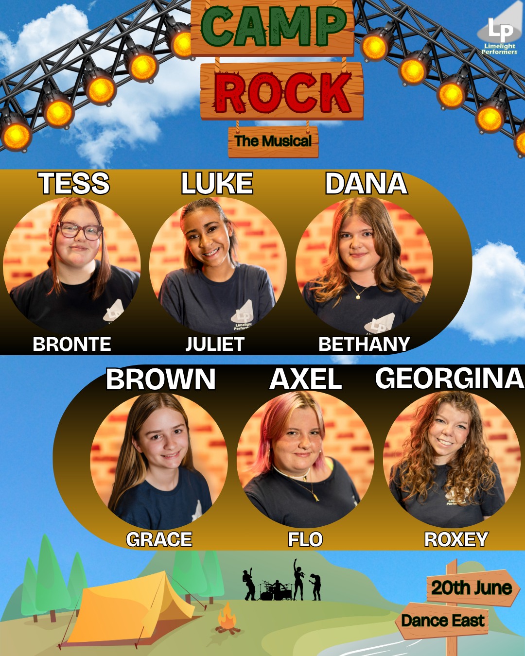 ⛺ MEET THE CAST OF CAMP ROCK! 🎸
Introducing...
✨ Bronte as Tess
✨ Juliet as Luke
✨ Bethany as Dana
✨ Grace as Brown
✨ Flo as Axel
✨ Roxey as Georgina
There's still time to get tickets! 🤩
🗓: 20th June 2026 (2pm & 7pm)
📍: @danceeast
🎟: link in bio!
📸 @bigfishphoto1
#CampRockJr #CampRock #CampRockMusical #LimelightPerformers #LimelightYoungPerformers #YouthTheatre #DanceEast #MusicalTheatre #IpswichEvents #SuffolkEvents #IpswichTheatre