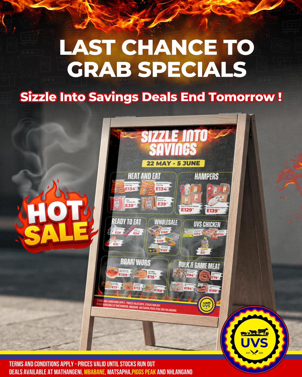 Our Sizzling Into Savings specials end tomorrow, so make sure you visit your nearest UVS branch and take advantage of these great deals while stocks last. 🔥
Don’t miss your chance to stock up and save.
T&Cs apply.
#UVS #HotSale #ShopAndSave #AGreatPlaceToMeat