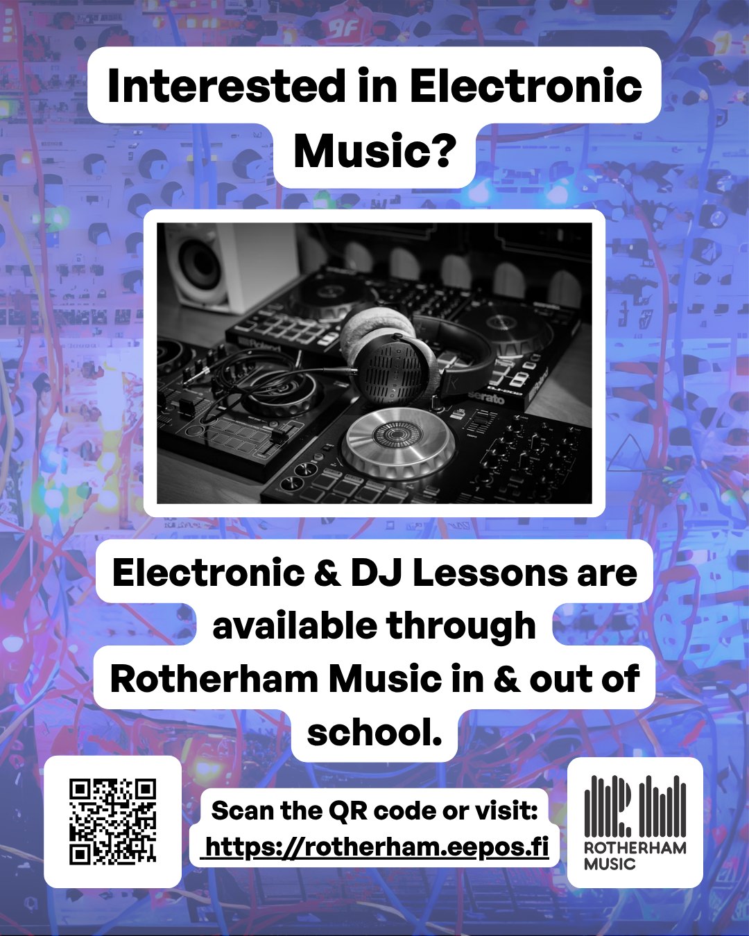Interested in electronic music or DJ skills?
We have electronic music and DJ lessons available both in school and out of school.
To find out more, scan the QR code in the image, or visit:
https://rotherham.eepos.fi
#rotherhamlovesmusic #rotherham #MusicEducationMatters #schools #MusicLearning #fyp #youngpeople #creativity #musicians #musicschool #musiceducators #musiceducation #RotherhamIsWonderful #music #musiclessons #musiclesson #rotherhammusic #Musicians