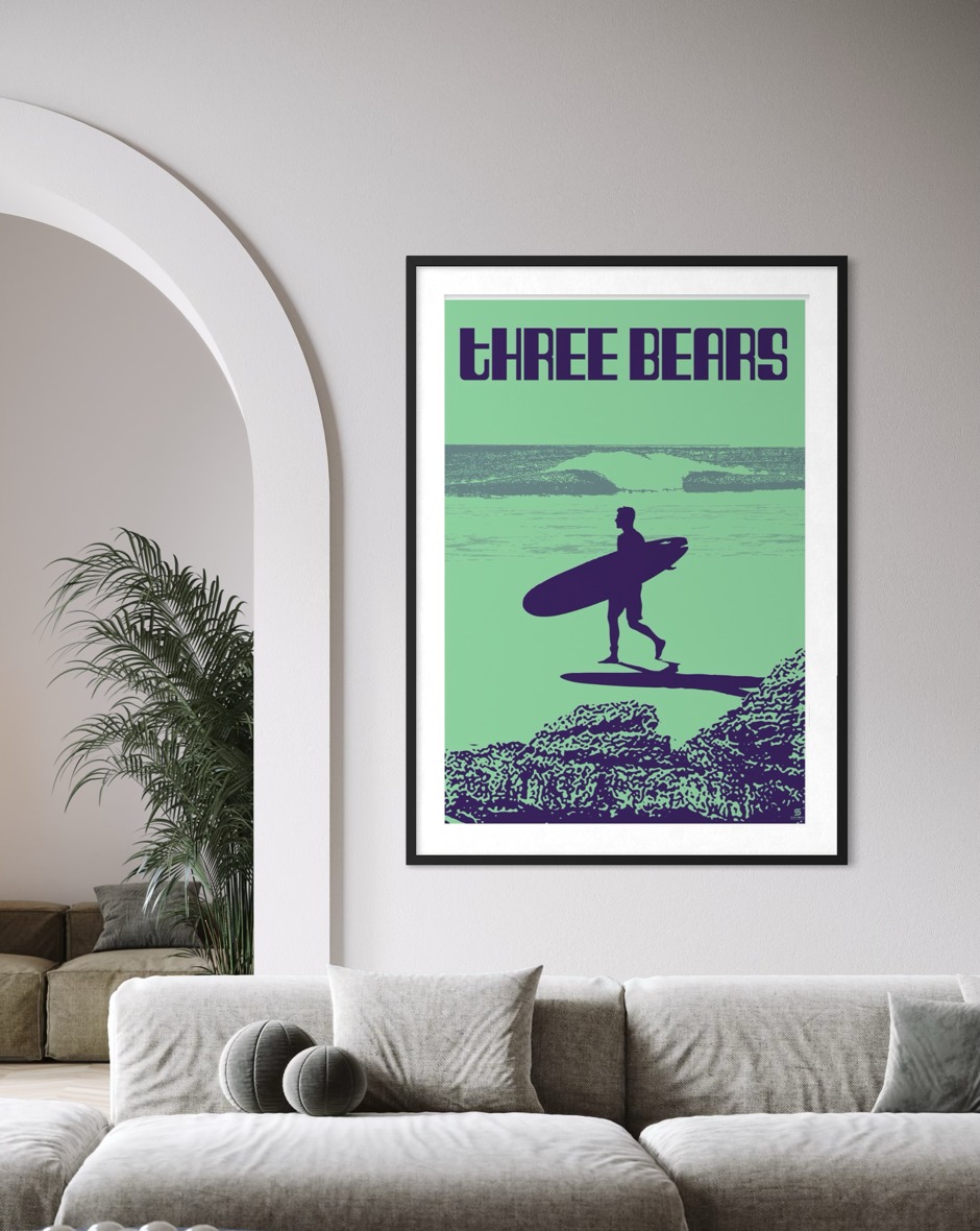 Three Bears surf Yallingup Western Australia. Range of colour options. Cool art prints to enhance your home.
#yallingup #HomeDecor #surf #wallart #margaretriver