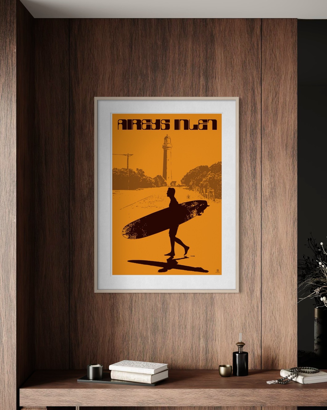 Aireys Inlet on the Victorian Great Ocean Road. Surfer and lighthouse in soft yellow and chocolate. Bring some cool to your place.
#artprint #surf #wallart #homedecor