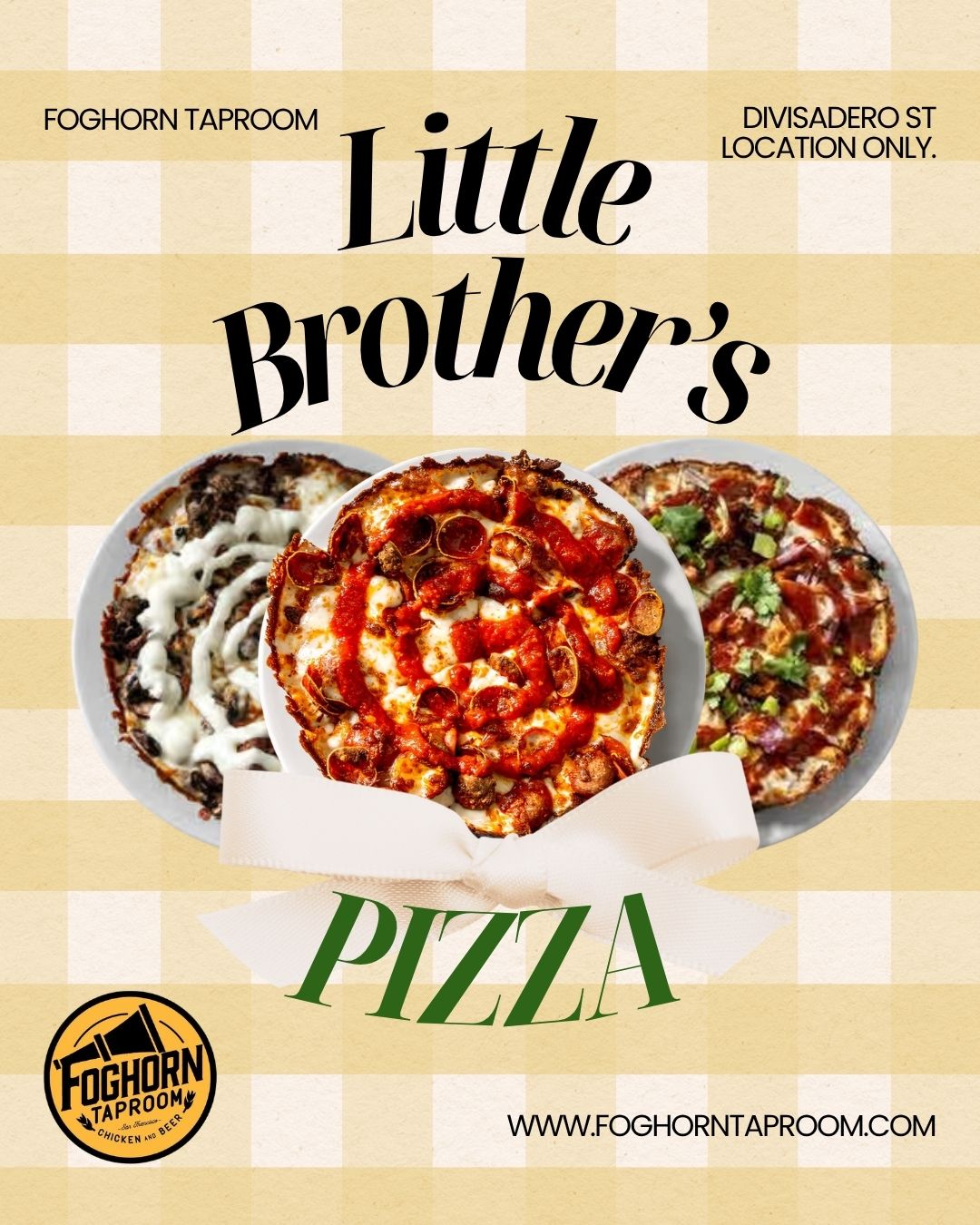 LITTLE BROTHER'S PIZZA (Divisadero St. location)
Pop into our Divisadero St. location for a slice of deliciousness. Ingredients from criminis, to house Italian sausage, to BBQ chicken, to smoked Mozarella, to Ciliegine Mozzarella. Come find your new favorite pie!
#bucketofbeer #craftbeerlover #ipa #bestfriesintown #bestfriesever #monterreylager #alvaradostreetbrewing #alvaradostreetbrewery #beerflights #flights #nopadistrict #nopadistrictsf #westernaddition #sunsetdistrictsf #richmonddistrictsf #foghorntaproom #chickenandbeer #sffoodies #beer #sfrestaurants #craftbeer #happyhour #HappyHourVibes #pizza #PizzaParty #littlebrotherspizza
