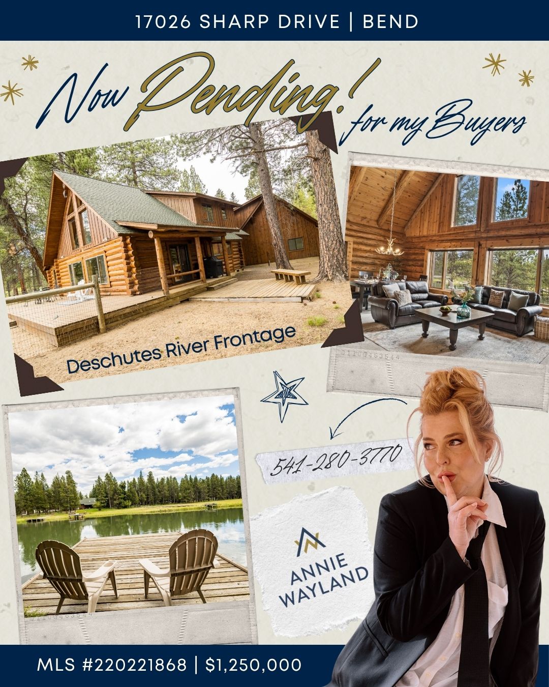Now Pending
Who doesn’t want a riverfront log home in Bend, Oregon? Because that is exactly what my buyers found.
I could not be more excited for them to have this incredible property pending. A true log home on the Deschutes with views, privacy, and so much character—this one feels like the kind of place people dream about, and I am so happy we found it for them.
So excited for my buyers as they move one step closer to their next adventure and a home that is truly something special.
#BendOregonRealEstate #RiverfrontHome #DeschutesRiver #OregonLogHomes #CentralOregonRealEstate