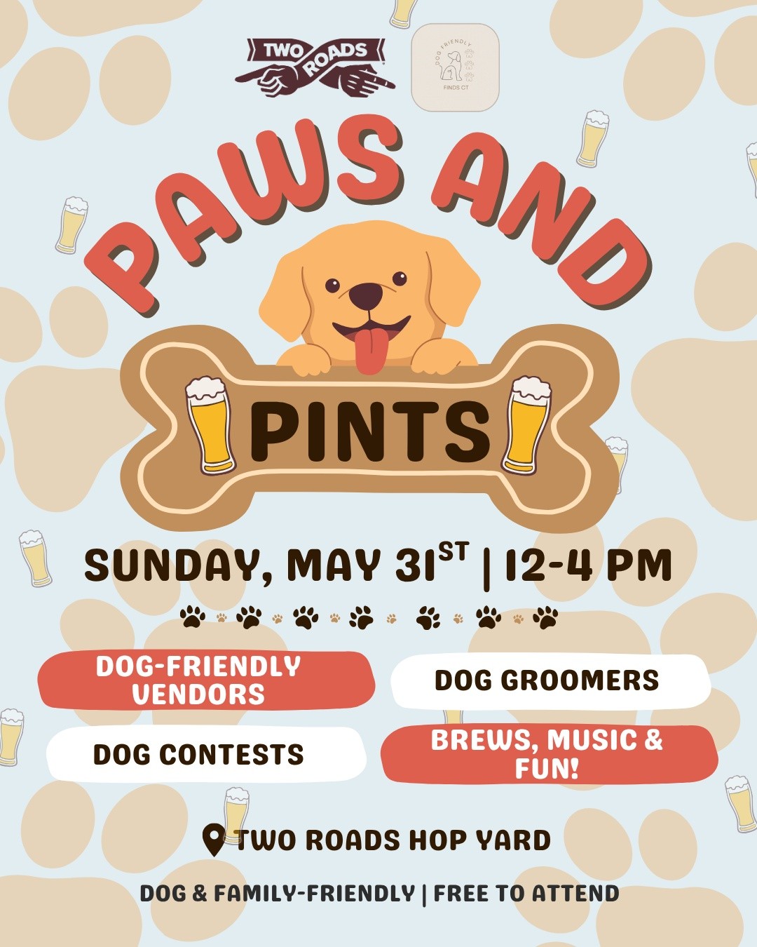 ⏰🐾 Just one more day! 🐾⏰
Tomorrow you'll find Bark N Krumble at Paws and Pints at Two Roads Brewing Company's Hop Yard in Stratford, CT from 12pm–4pm! 🎉🍻
Stop by and stock up on your pup's favorite all-natural treats while enjoying an afternoon of dog-friendly and family-friendly fun. Whether your pup loves making new friends, showing off their best tricks, or just sampling some tasty treats, this is an event you won't want to miss!
📍 Two Roads Brewing Hop Yard 📅 Tomorrow! ⏰ 12pm–4pm
Grab your leash, bring your humans, and come spend a PAW-some afternoon with us! 🐶🦴🧡
#BarkNKrumble #PawsAndPints #TwoRoadsBrewing #CTDogs #DogFriendlyEvents #DogTreats #SupportLocal #PartyPups