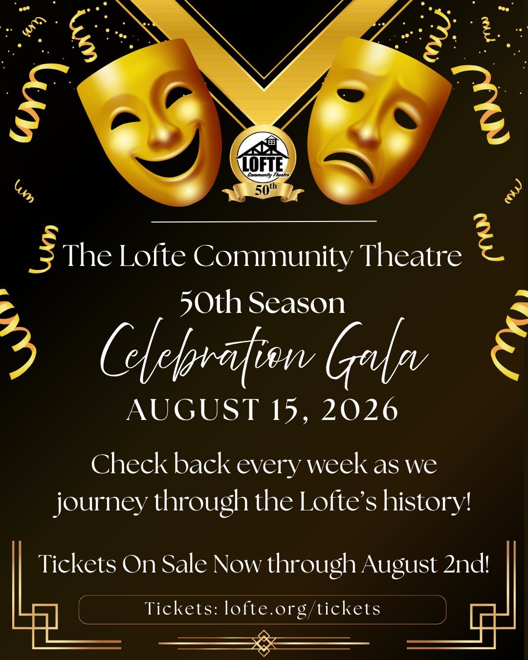 We are so excited for our upcoming 50th Season Celebration Gala! Tickets are currently on sale and will only be on sale through August 2nd so we can get an accurate head count for the event. We hope you'll join us on August 15th! Get your tickets now at lofte.org/tickets!
And check back on our social media pages every week leading up to the gala as we look back at the history of The Lofte Community Theatre!
.
.
.
.
.
#Lofte #TheLofte #BornInABarn #LofteTheater #CommunityTheater #CommunityTheatre #Volunteer #Nebraska #CassCounty #Lincoln #Omaha #WeepingWater #Manley #theatre #theater #live #livetheater #livetheatre #localtheater #localtheatre #50th #50thgala #gala #celebrationgala #50seasons
