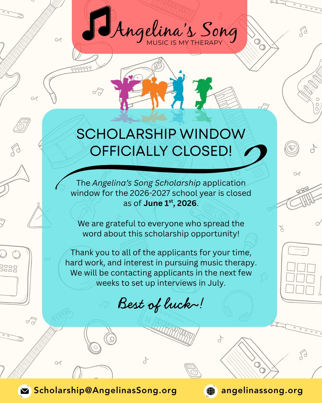 Our scholarship application is officially CLOSED! Thank you to everyone who spread the word and to all of our applicants. ❤
If you missed the window, could not meet requirements for any reason, or are not selected, there's still some good news! We offer this scholarship annually, and you can reapply every year of your academic journey as long as all requirements are met.
FOR APPLICANTS: You will be notified over the next few weeks of your application status. Please keep in mind that you must have interview availability (virtual) in July if you are selected to proceed in our scholarship application process. Follow our Instagram and like our Facebook page to stay up to date with our organization!
