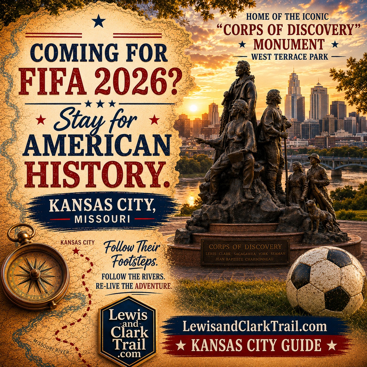 ⚽ Coming for FIFA 2026?
🇺🇸 Stay for American History.
Visit Kansas City's iconic Corps of Discovery Monument, explore the Missouri River heritage that helped shape the American West, and discover a city where history, culture, BBQ, jazz, and adventure meet.
🧭 KC Guide: https://bit.ly/kansascitymo
🏨 Stay at historic Country Club Plaza:
https://bit.ly/KCMOcountryclubplaza
#fifa26 #kansascitymo #america250 #lewisandclarktrail #visitkc #americanhistory #missouriadventure #expediaaffiliatenetwork