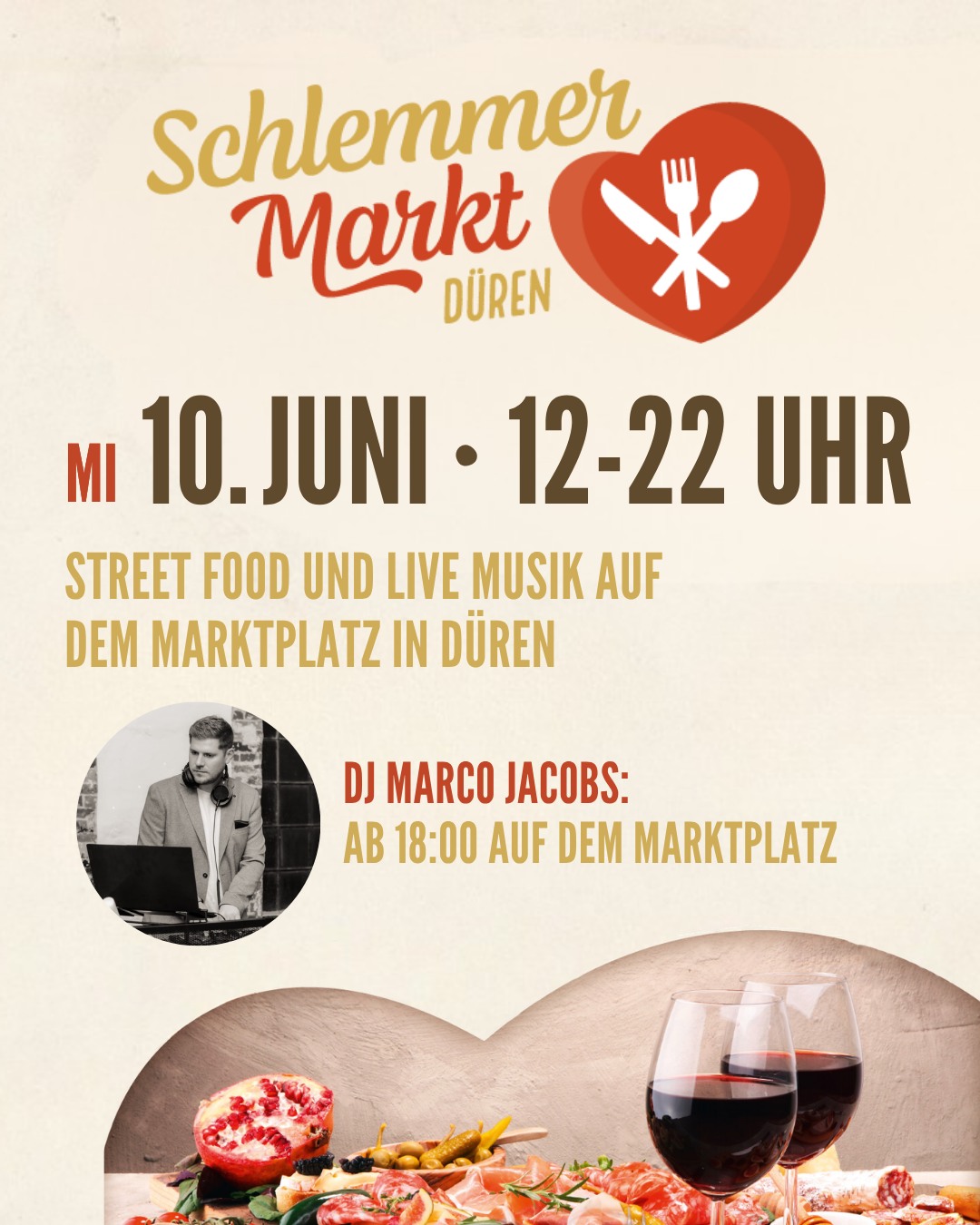 SCHLEMMERMARKT DÜREN: 10 JUNI 2026
-
Am 10. Juni heißt es wieder: schlemmen, genießen und gemeinsam feiern! 🍔🌮🍹
Von 12 Uhr bis 22 Uhr erwarten Euch auf dem Dürener Marktplatz leckere Streetfood-Kreationen, internationale Spezialitäten und DJ @mrcjcbs sorgt für jede Menge gute Stimmung. Ob herzhaft, vegetarisch oder süß - hier findet jeder seinen Lieblingsgenuss. 🎶🧀🌯
📍 Marktplatz Düren
📅 Mittwoch, 10. Juni
⏰ 12:00–22:00 Uhr
Wir sehen uns auf dem Schlemmermarkt! 😋
@duerenfeiert @beefandbread_dueren @pizzaundstein
@nudelundholz @cafe_extrablatt_dueren @nonnadimia @wirtshausanna
#Schlemmermarkt #Düren #StreetfoodFestival #GenießenInDüren #FoodFestival #DürenCity