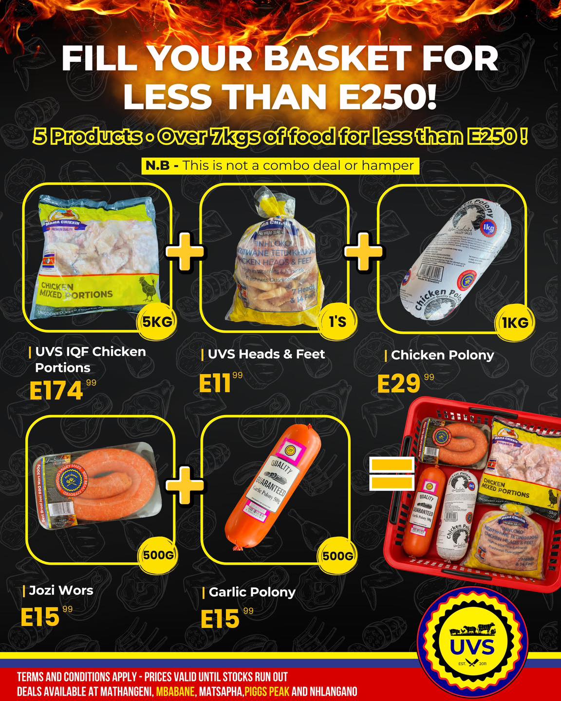 🛒 Fill your basket for less than E250 at UVS! 🔥
Get over 7kg of quality products and enjoy more value for your money.
Mix and match your favourites to create a basket that suits your needs.
❗Please note: This is not a combo or hamper. Products are sold individually, and you choose what goes into your basket.
⏳ Prices valid while stocks last. T&Cs apply.
#UVS #ValueYouCanTrust #FillYourBasket #AGreatPlaceToMeat