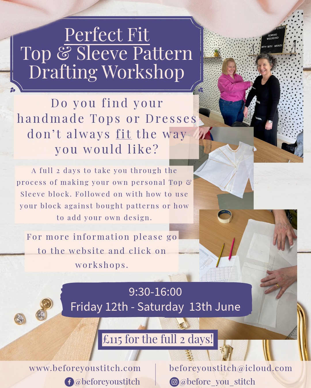 ✂️ Create a Top Block That Truly Fits You ✂️
Ready to take your dressmaking skills to the next level? Join our Top & Sleeve Pattern Making Workshop and learn how to draft a personalised bodice and sleeve block tailored to your unique measurements.
Over two hands-on days, you'll:
🧵 Take accurate body measurements
🧵 Draft your own top and sleeve pattern block
🧵 Create and fit a toile (mock-up garment)
🧵 Learn how to make fitting adjustments
🧵 Gain the confidence to adapt patterns and create garments that fit beautifully
✨ Small group tuition
✨ Expert guidance throughout
✨ Leave with your own custom pattern block
⚠️ Only 2 places remaining!
📍 Stitch Make Create, Horbury
📅 Friday 12th & Saturday 13th June 2026
✨ £115
If you've ever wanted to understand fit, pattern adjustments, and how to create garments that work for your body, this is the perfect workshop for you.
Book now to secure one of the last remaining spaces!
To book either through the website or feel free to message myself directly.
https://www.beforeyoustitch.com/service-page/top-and-sleeve-pattern-making-workshop-1
#SewingWorkshop #PatternMaking #Dressmaking #PatternCutting #SewingCommunity #HandmadeWardrobe #PerfectFit #LearnToSew #SewingSkills #BeforeYouStitch #Horbury #StitchMakeCreate #WestYorkshireMakers #SewingClassesUK #PatternDrafting #MeMadeWardrobe