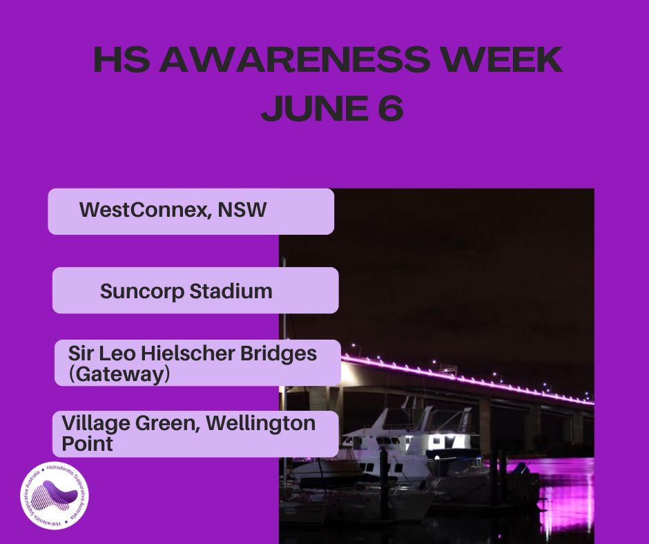 💜 Saturday Saturday Saturday 💜
Heading out this weekend? Keep an eye out for landmarks lighting up purple for HS Awareness Week.
Whether it's a bridge, building, tower, or community landmark, we'd love to see your photos.
Share your HS story, listen to someone tell theirs and learn about how HS impacts our community. Advocacy starts with empathy and compassion.
Tag HS Australia and help us create a nationwide gallery of support.
#Illuminate4HS #HSAustralia #PurpleForHS #AdvocacyInAction #HSAwareness #HSWarrior #Adventure #HSWontHoldMeBack