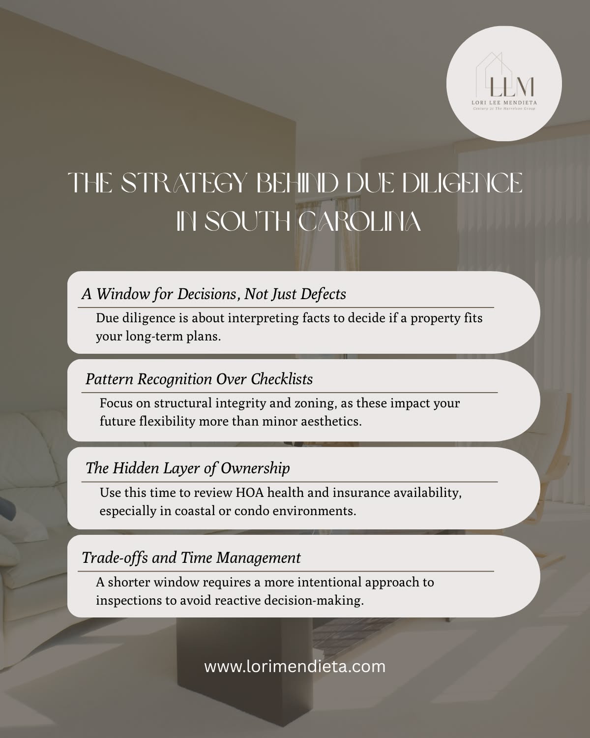 Due diligence is more than a checklist; it is a period of high-level decision logic.
Where buyers are most often surprised is in the shift from searching for a property to evaluating the reality of owning it. In practice, this shows up when an inspection identifies a series of small items that feel overwhelming. The strategy is to distinguish between maintenance and true trade-offs that affect your time or long-term flexibility.
For instance, a roof nearing the end of its life is a predictable expense, whereas a restrictive HOA rule might permanently limit how you use the home. One is a financial calculation; the other is a lifestyle constraint.
Approaching this window with a clear lens allows you to think through these factors without the pressure of a looming deadline. It turns a complex phase into a controlled exercise in judgment.
If you would like to discuss current market patterns or specific property data, let's connect.
#myrtlebeachrealestate #grandstrand #southcarolinarealtor #buyereducation #marketinsights #intentionalbuying #realestatestrategy #coastalliving #realtorlife #propertymanagement