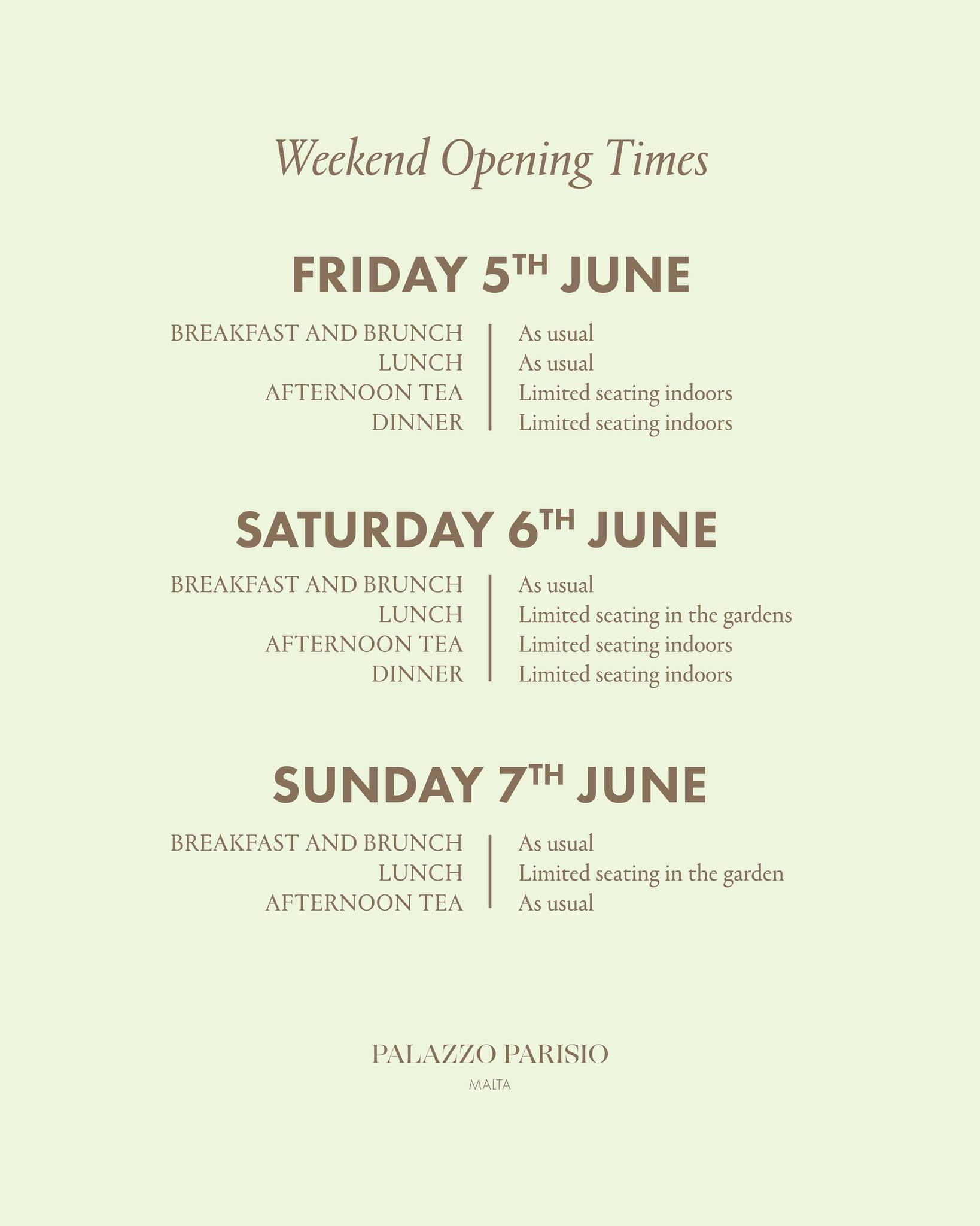As the season of celebration is in full swing, our restaurant will be operating with a few changes to our usual hours to accommodate private events.
We’re delighted to host beautiful occasions this season and look forward to welcoming you on our open days for a memorable dining experience. 🥂
Reservations are available online at https://www.palazzoparisio.com/reservations