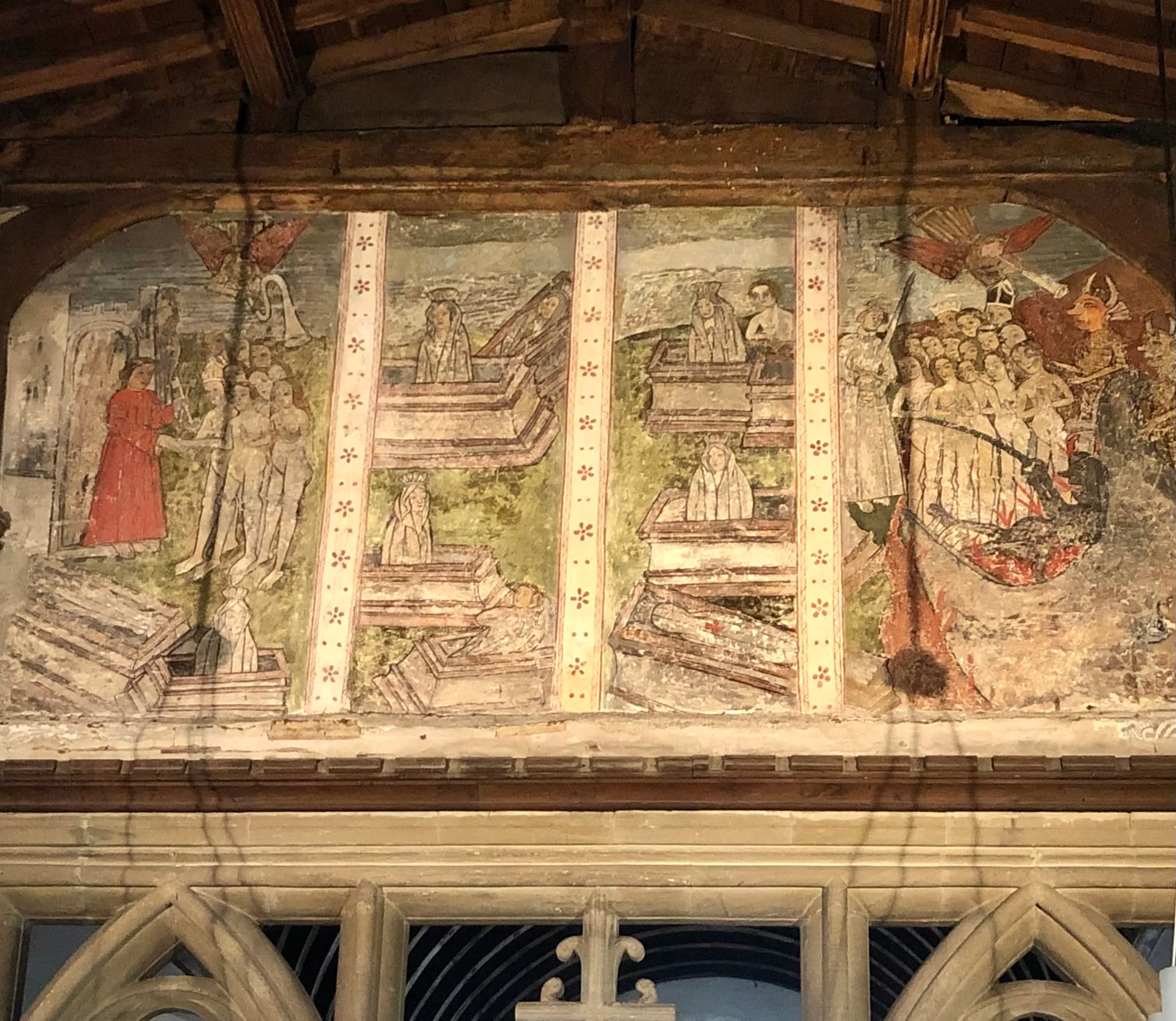 Behave, or else, is the message of this Doom painting from North Leigh church. To the left, the goodly (and godly) are welcomed to paradise. Those condemned to an eternity in hell are on the right. Most churches built pre-1536 were painted, but their Catholic character displeased the Church of England who covered up such images.
#offbeatcotswolds #bluebadgeguide #bluebadgeguides
#britainsbestguides #Cotswolds #thecotswolds
#inthecotswolds #cotswoldcountry #Cotswolds_Culture #lovethecotswolds
#doompainting
#discoverthecotswolds #visitthecotswolds #discovercotswolds #cotswoldslife #cotswoldlife
#your_cotswolds
#cotswoldvillage #visitengland #englishvillage
#englishcountryside
#explore_britain_ #traveling_uk
#photosofengland #instabritain #europetravel