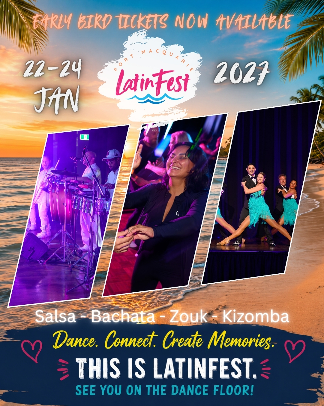 🌊🎶💃 THE BEACH. THE MUSIC. THE DANCE FLOOR. 🕺🔥🌴
22–24 January 2027 | Port Macquarie LatinFest
A weekend escape where dance, music, culture, and community come together on one of Australia’s most beautiful coastlines.
Spend your days learning from world-class international artists and champions alongside some of Australia’s most respected local and regional instructors. Whether you’re taking your very first class or you’ve been dancing for years, there’s something here for you.
💃 Salsa
🕺 Bachata
✨ Zouk
🔥 Kizomba
Workshops by day. Social dancing by night. Live music, performances, beachside vibes, and unforgettable moments shared with people who simply love to dance.
What makes LatinFest special isn’t just the artists on stage. It’s the community on the dance floor. The friendships, the laughs, the conversations between dances, and the feeling of belonging that keeps people coming back year after year.
🎺 Live band
🎭 Stunning performances
🌴 Coastal holiday destination
❤️ Family-friendly atmosphere
💃 2 rooms of social dancing each night
🏆 International artists & champions
🇦🇺 Australia’s best local and regional instructors
Whether you’re travelling across the country or joining us from right here in Port Macquarie, LatinFest is your chance to connect, learn, dance, and create memories that last long after the music ends.
LatinFest is making waves and bringing dancers together from across Australia.
Come be part of it. ❤️
🎟 Early Bird Tickets Available Now
🌐 www.latinfest.com.au
📅 22–24 January 2027
📍 Port Macquarie, NSW
#PortMacquarieLatinFest #LatinFest2027 #PortMacquarie #Salsa #Bachata #Zouk #Kizomba #LatinDance #DanceCommunity #VisitNSW #SeeYouOnTheDanceFloor #2444
