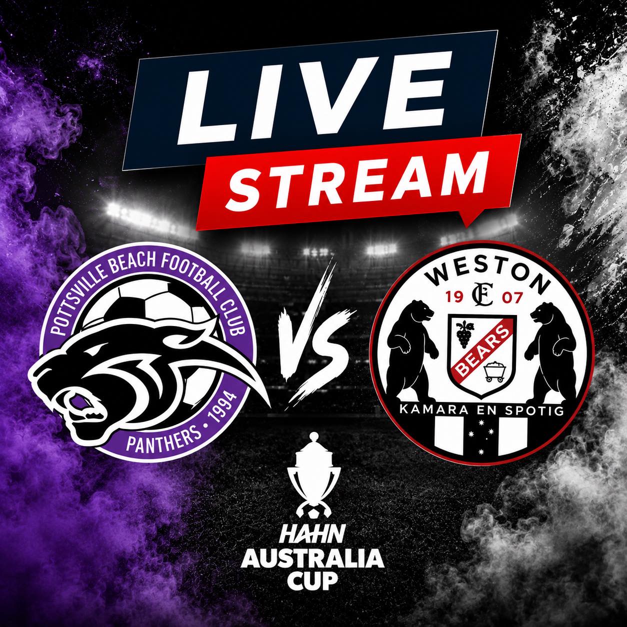 📺 LIVE STREAM – HAHN AUSTRALIA CUP ROUND 6 📺
Catch all the action live as Weston Workers Bears FC take on Pottsville Beach Football Club in the Hahn Australia Cup.
⏰ Kick-off: 3:00pm
👉 Keep an eye out for the live stream link which will be posted close to kick off.
⚠️ Please note: This is not a professional broadcast. Stream quality may vary, and delays, interruptions, or technical issues may occur. Viewer discretion is advised, as player, coach, or spectator language may be audible during the broadcast.
Come on you Bears! 🐻⚽️🖤🤍
#COYB