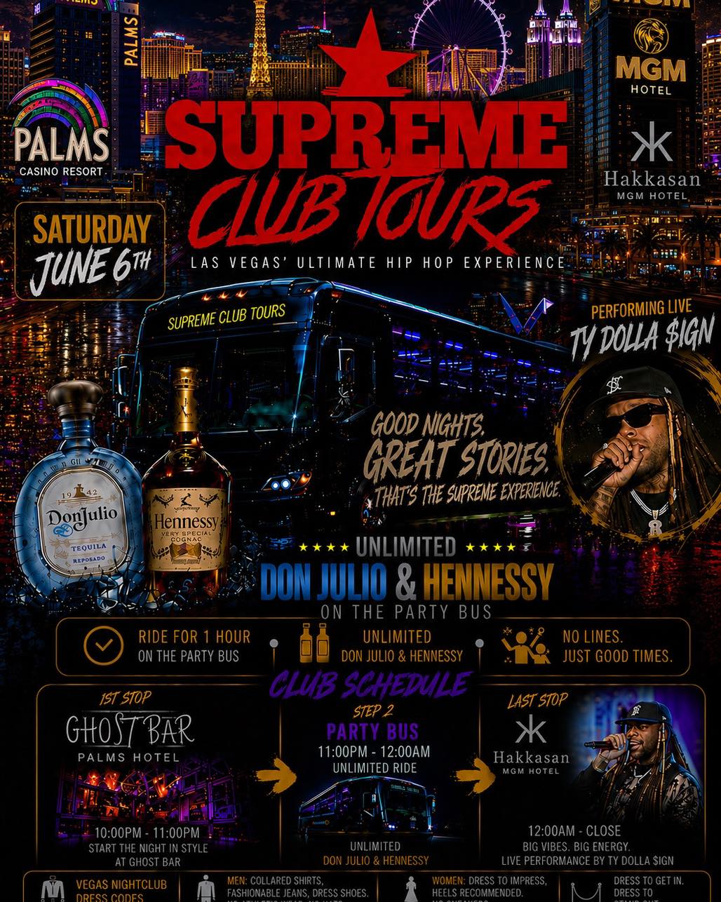 Party Bus with Unlimited Don Julio and Hennessy to see Ty$ Performing LIVE. DM or reach out to 469 834 4926 !!!
#Vegas #vegasbaby #