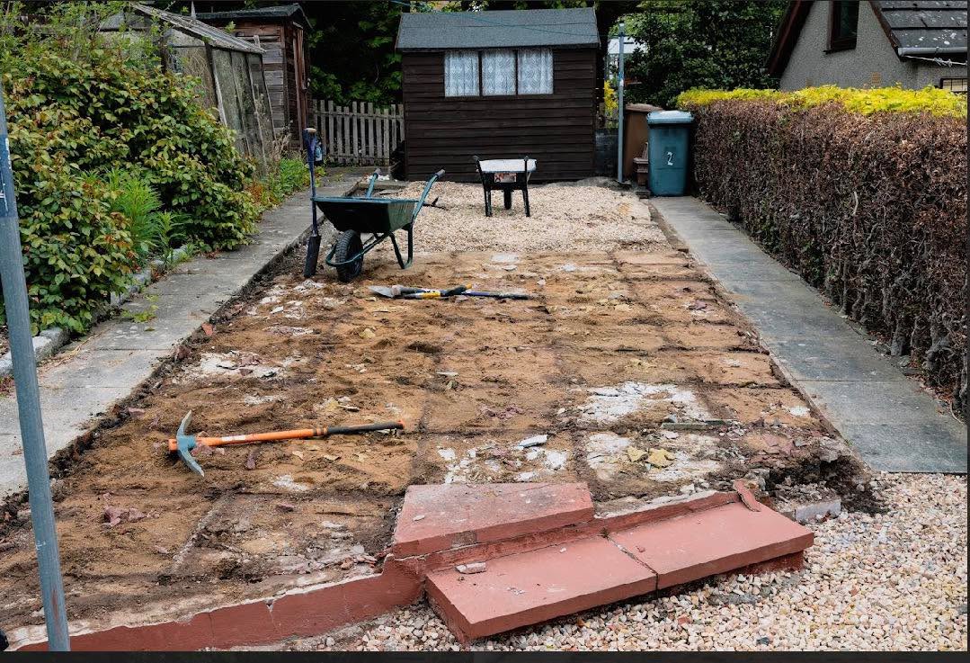Landscaping completed : slabbing, walls, copes, render and chips — Kirkliston