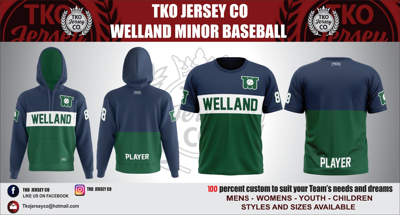 WELLAND MINOR BASEBALL — THE COLLECTION KEEPS GROWING.
Green and navy brushstroke hoodie and tees. Split-block colour training gear. And ice cream-themed arm sleeves because why not.
Welland's program is now at 17+ different custom pieces. Jerseys, hoodies, shorts, blankets, zip tees, arm sleeves, mom gear, and everything in between.
Find them on the online store: https://tkojerseyco-wellandminorbaseball.itemorder.com/shop/home/