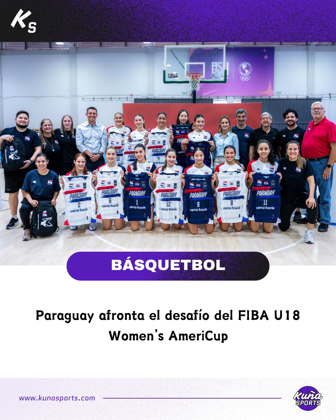 ¡Vamos por más!⛹🏻♀️
🇵🇾La selección que en octubre conquistó la medalla de bronce en el Sudamericano U17 y clasificó al AmeriCup U18 está lista para seguir haciendo historia.
🏆El desafío es el torneo FIBA U18 Women’s AmeriCup, a disputarse en Irapuato, México, del 9 al 15 de junio.
🙋🏻♀️Días pasados fue presentada la selección, integrada por: Karin Cáceres, Sol Duarte, Agustina Fernández, Luján Fernández, Bethsaida Ferreira, Luján Franco, Micaela Giménez, Sofía Gómez, Fiorela González, Paula Montañez, Fernanda Morel y Sofía Vigna.
🅱️Paraguay integra el Grupo B junto a la anfitriona México, además de Argentina y la vigente campeona Estados Unidos.
✅Compite por uno de los 4 cupos al Mundial de Baloncesto FIBA Sub-19 Femenina de 2027.
🥳¡Vaaamos @selefempy!
#KuñaSports💜