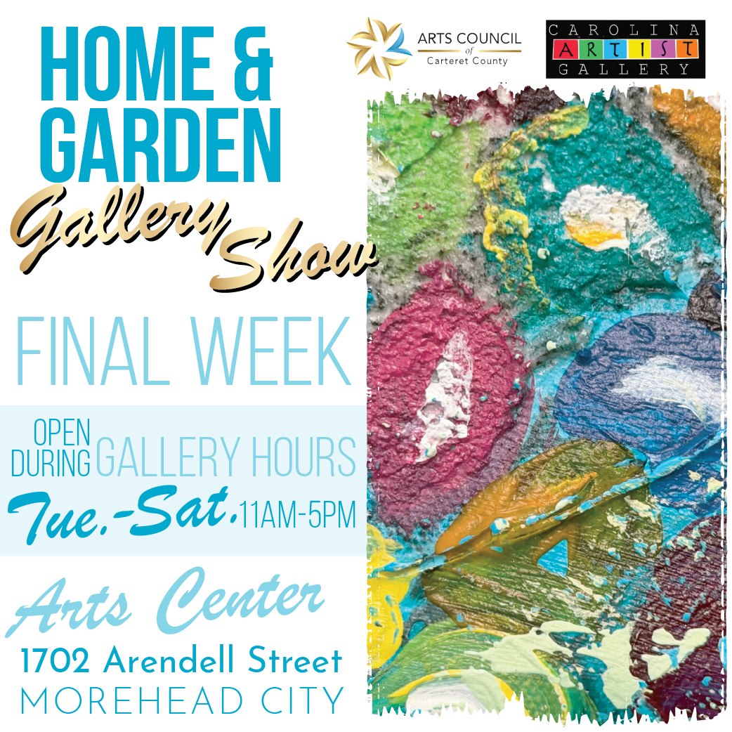 📢 FINAL WEEK! ⏳ Be sure to come by the Arts Center to view our current Gallery Show, "Home & Garden," representing what makes a place a true haven for reflection, inspiration, and identity 🏡🪴 Don't miss it!
This show explores what "Home & Garden" means to the artists—whether it's a cherished memory, a physical space, or an emotional sanctuary. Works consider the ideas of safety, happiness, and relaxation.
What: "Home & Garden" Gallery Show
When: Through Saturday, June 13
Show Open: During Gallery Hours (Tue-Sat 11am-5pm)
More Info: ArtsCouncilCarteret.org/shows
#artscouncil #artistcall #artopportunities #carteretcountyarts #crystalcoast #artshow #galleryshow #homeandgarden