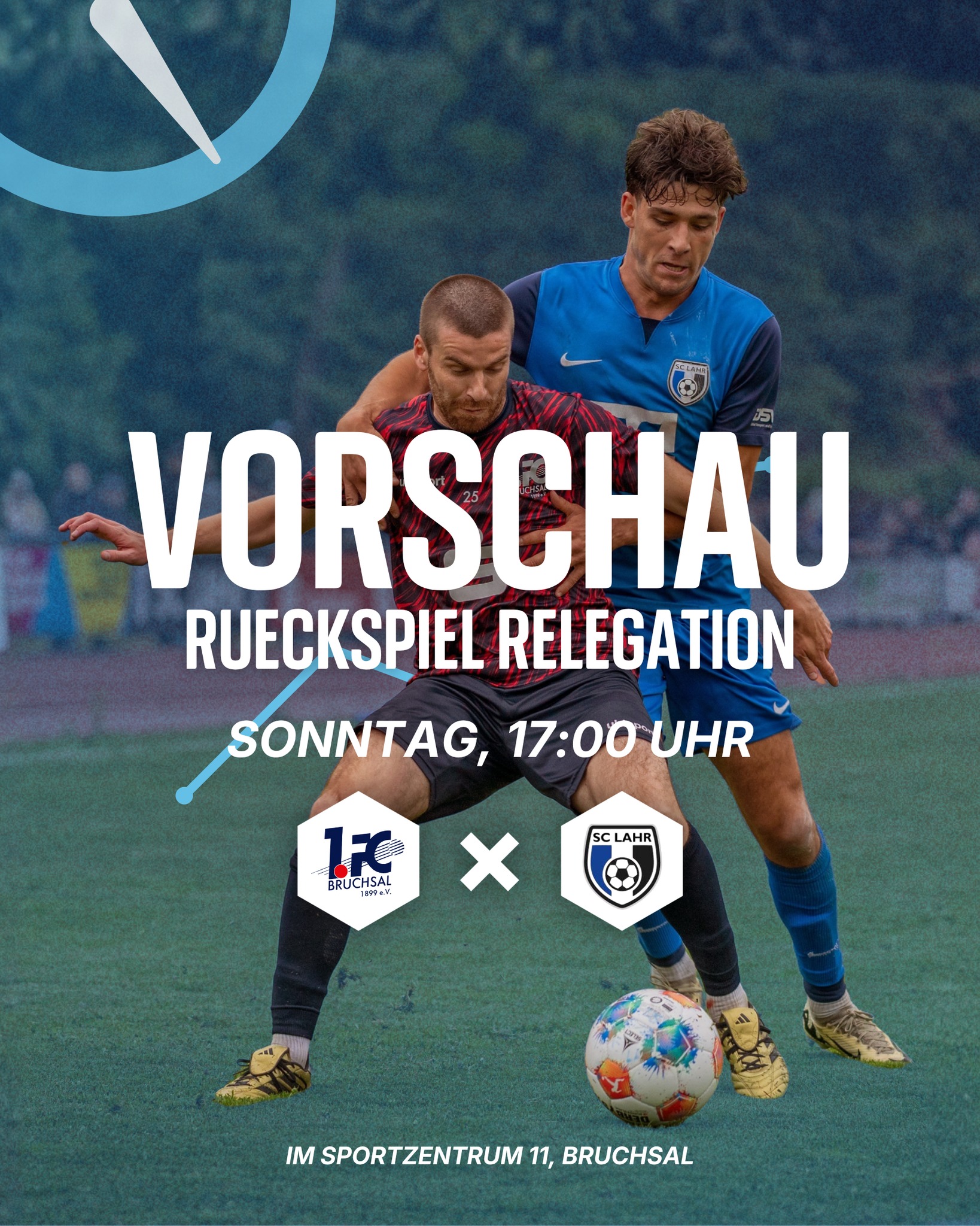 RELEGATION ZUR OBERLIGA: ERSTE HÜRDE VOR HEIMISCHER KULISSE NEHMEN
Der 1. FC Bruchsal steht vor dem nächsten wichtigen Schritt auf dem Weg in Richtung Oberliga Baden-Württemberg. Nach dem 2:1-Auswärtserfolg im Hinspiel beim SC Lahr empfängt die Mannschaft von Trainer Thorsten Damm am Sonntag den südbadischen Vizemeister zum entscheidenden Rückspiel im Sportzentrum Bruchsal. Anpfiff ist um 17:00 Uhr - die Kassen öffnen ab 16:00 Uhr.
Die gesamte Vorschau & Analyse über den Link in der Story.