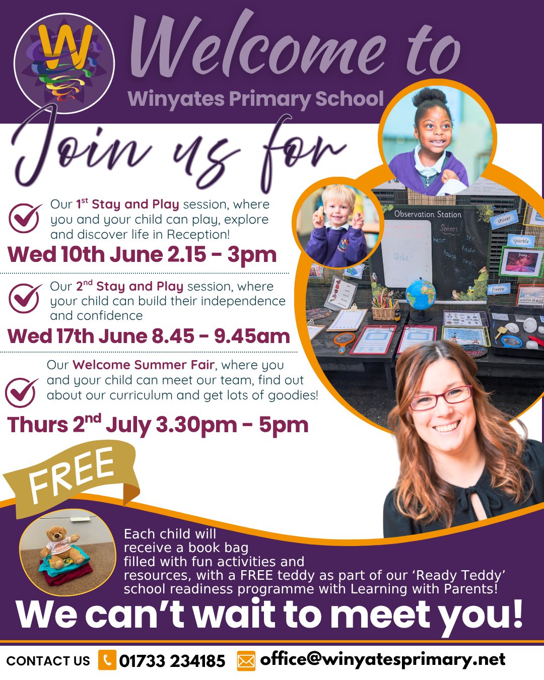 𝗡𝗲𝘄 𝘁𝗼 𝗥𝗲𝗰𝗲𝗽𝘁𝗶𝗼𝗻 𝟮𝟬𝟮𝟲 ⭐
We are so excited to welcome our new families and begin our Winyates adventure together! We have some fantastic transition events lined up to help your child build confidence and feel right at home! 🌟
Mark your calendars:
🗓️ Wed 10th June (2:15pm – 3pm): Our 1st Stay and Play session – play, explore, and discover life in Reception!
🗓️ Wed 17th June (8:45am – 9:45am): Our 2nd Stay and Play session – a great chance to build independence.
🗓️ Thurs 2nd July (3:30pm – 5pm): Welcome Summer Fair! Meet the team, explore the curriculum, and grab some goodies! 🎈
We can't wait to meet you! 💜
.
.
.
#eyfs #reception2026 #newtoschool #transition #schoolcommunity #winyates