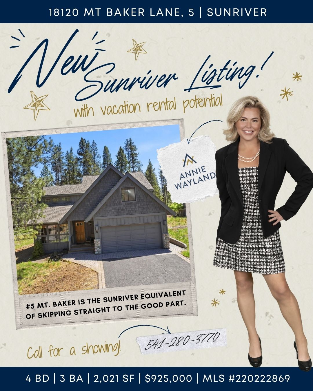 A proven rental, a hot tub, & zero assembly required. #5 Mt. Baker is the Sunriver equivalent of skipping straight to the good part. This 4-bedroom, 2.5-bath, established vacation rental has generated over $116,000 in the last 3 years! Even better, it's sold fully furnished; no moving truck or furniture deliveries to coordinate. You'll love the inside, with exposed timber beams, a river rock fireplace, and an easy floor plan that delivers the classic Sunriver experience. Outside, an oversized deck and private hot tub create the perfect setting for post-bike-ride beverages, stargazing, or pretending to ''work''. Recent upgrades include new exterior paint, fresh interior paint, new appliances, and completed Firewise landscaping improvements. Add a bonus room, a great location, and the primary on the main, and you've got a property you'll love that's ready to perform from day one.
Details and photos in bio link.
