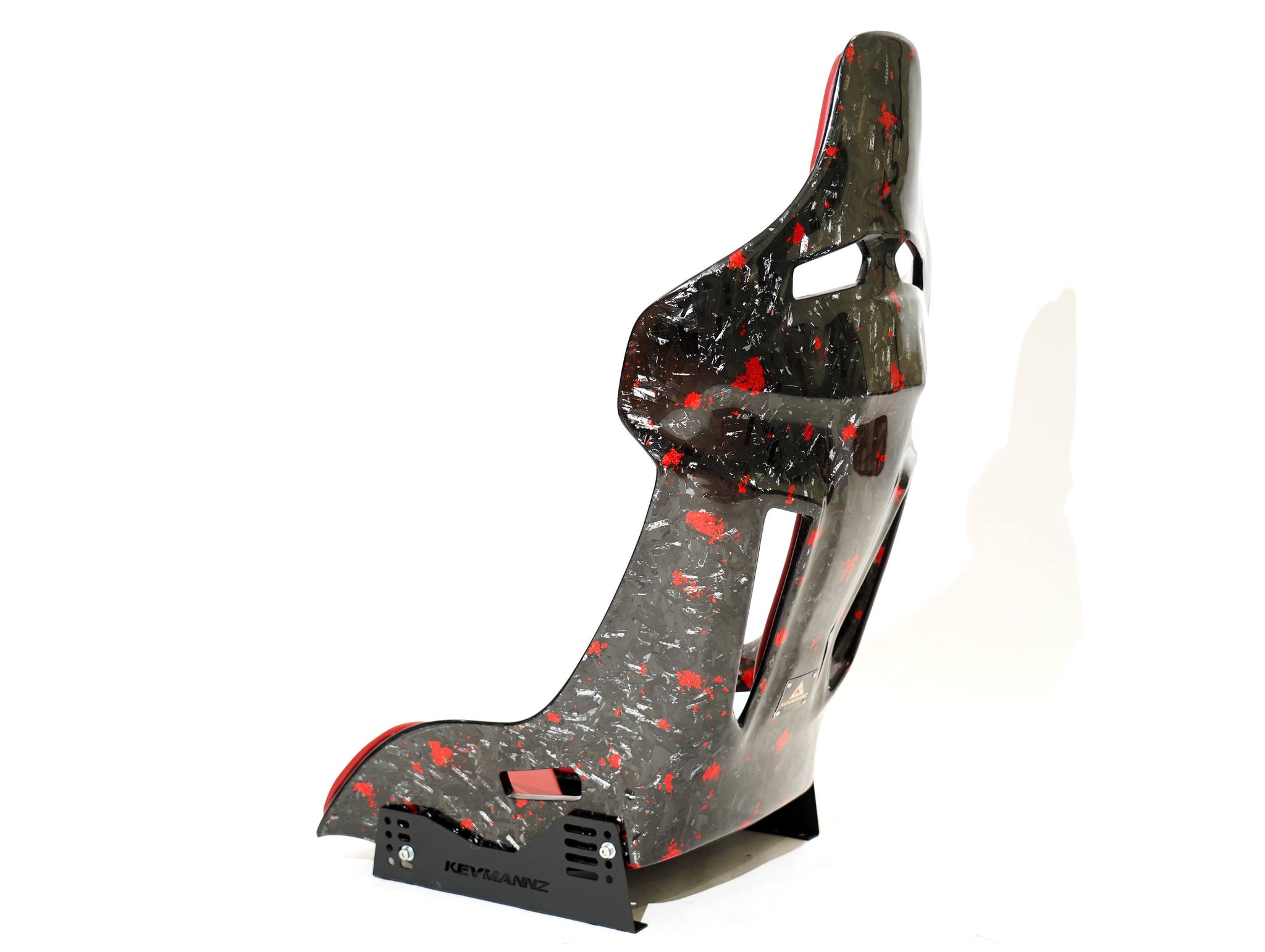 Forged CF + Red Flakes GT-Max seats with red leather padding, including plug&play rails and slider kit for Dodge Charger Hellcat 2021.