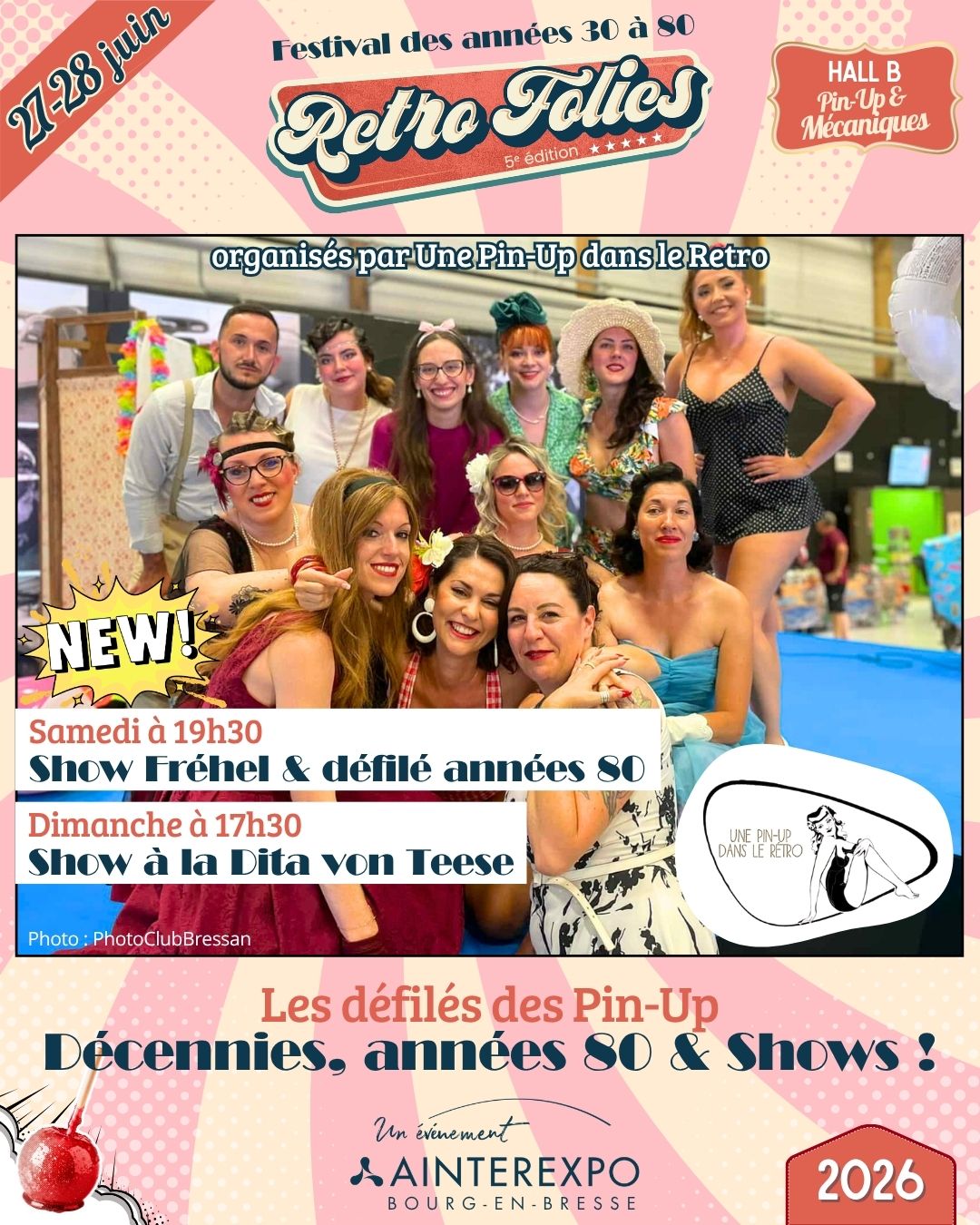 🎀✨ 𝐍𝐎𝐔𝐕𝐄𝐀𝐔 ! 𝐂𝐞𝐭𝐭𝐞 𝐚𝐧𝐧𝐞́𝐞 𝐝𝐞́𝐜𝐨𝐮𝐯𝐫𝐞𝐳 𝐥𝐞𝐬 𝐬𝐩𝐞𝐜𝐭𝐚𝐜𝐥𝐞𝐬 𝐝𝐞 𝐧𝐨𝐬 𝐏𝐢𝐧-𝐔𝐩 𝐬𝐮𝐫 𝐬𝐜𝐞̀𝐧𝐞 | 𝐇𝐚𝐥𝐥 𝐁
En plus des 5 concours organisés sur l’ensemble du week-end, nos belles adeptes de l’art de vivre du vintage, vous concotent de belles surprises.
🗓️ 𝗦𝗮𝗺𝗲𝗱𝗶
𝟭𝟯𝗵𝟯𝟬 : Le défilé des décennies 30 à 80 avec tenues de jour, tenues de soirée.
ℕ𝕆𝕌𝕍𝔼𝔸𝕌 !
𝟭𝟵𝗵𝟯𝟬 : 𝐋𝐞 𝐑𝐃𝐕 𝐚̀ 𝐧𝐞 𝐩𝐚𝐬 𝐦𝐚𝐧𝐪𝐮𝐞𝐫 ! Show musicale : place à une interprétation insolite mais très authentique d'une artiste qui ne tombera pas dans l'oublie : Fréhel - par deux pin-up de l'association.
Show suivi d’un 𝐝𝐞́𝐟𝐢𝐥𝐞́ 𝐬𝐩𝐞́𝐜𝐢𝐚𝐥 𝐚𝐧𝐧𝐞́𝐞𝐬 𝟖𝟎 pour amorcer la Soirée Boum en Foliiie dans le Hall C.
🗓️ 𝗗𝗶𝗺𝗮𝗻𝗰𝗵𝗲
𝟭𝟯𝗵𝟯𝟬 : Retrouvez le défilé des décennies avec de toutes nouvelles tenues
ℕ𝕆𝕌𝕍𝔼𝔸𝕌 !
𝟭𝟳𝗵𝟯𝟬 : 𝐋𝐞 𝐝𝐞𝐫𝐧𝐢𝐞𝐫 𝐬𝐡𝐨𝐰 𝐜𝐡𝐚𝐮𝐝 𝐝𝐮 𝐰𝐞𝐞𝐤-𝐞𝐧𝐝 ! Interprétation à la Dita von Teese par une de nos pin-up, suivie d'un défilé "peu" habillé.
Prenez vos lunettes de soleil car le spectacle risque de vous éblouir 😏...
👉 Organisé par @unepinupdansleretro
📍 Hall B | Scène Pin-Up
🎫 Billetterie prévente : lien en bio
Photos : PhotoClubBressan01 AnneLaure Givord @fourmond_bruno @cecilegerbeservettaz @cathypolidoro @jjpauget
#RetroFolies #PinUp #Vintage #MissRetroFolies #MissVintage #MisterAuPoil #RetroStyle #ConcoursVintage #PinUpStyle #BourgenBresse #FestivalRetro #VintageVibes